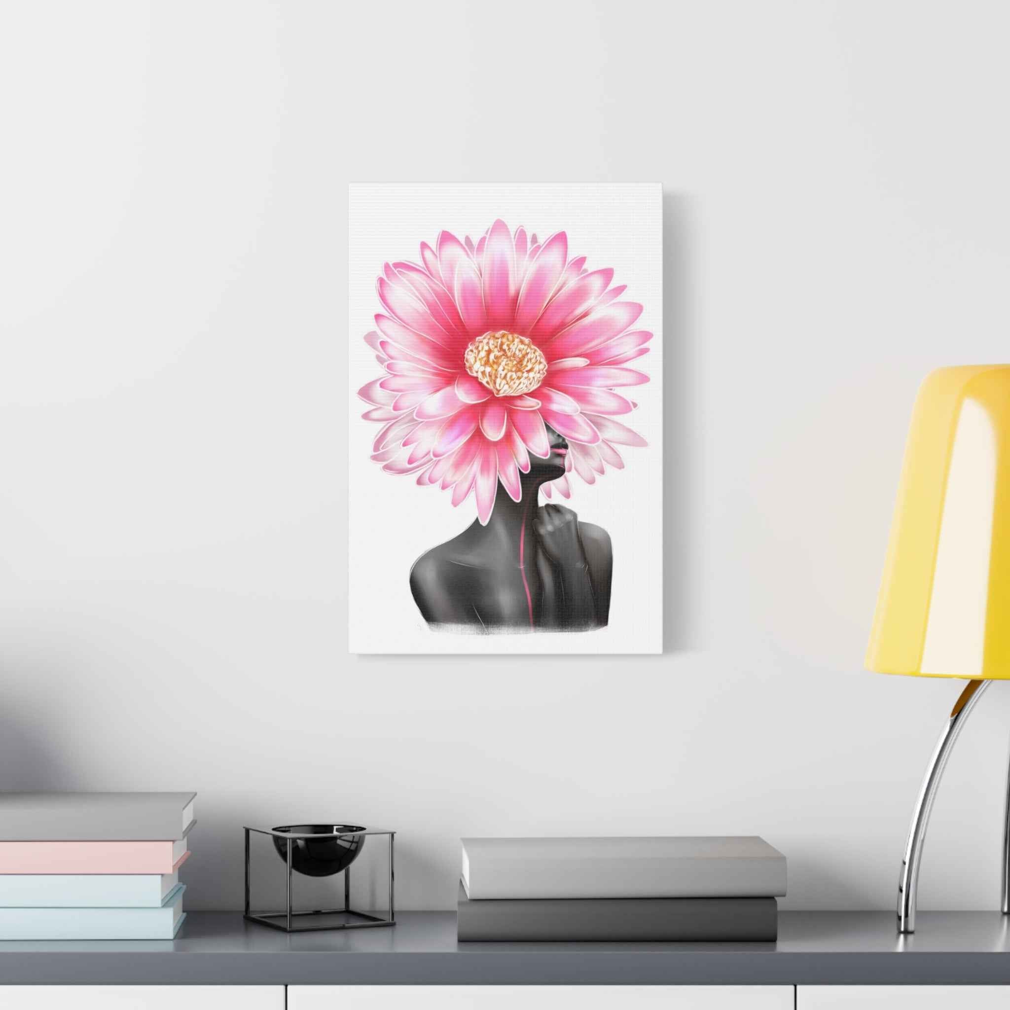Pink Gerbera Floral Bust Wall Art Canvas – Minimalist Abstract Flower Portrait