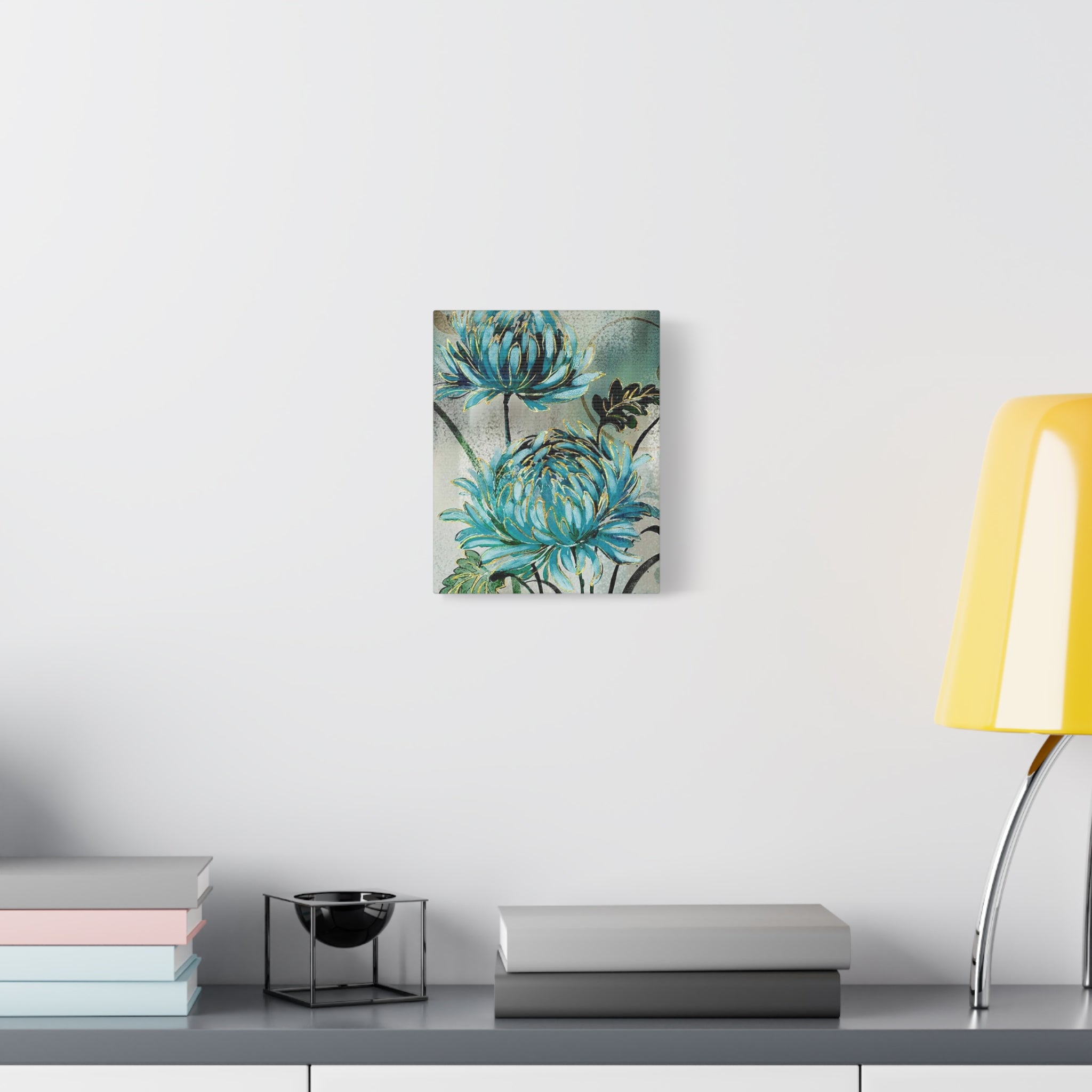 Blue Chrysanthemum Canvas Wall Art – Matte Stretched Floral Print 
