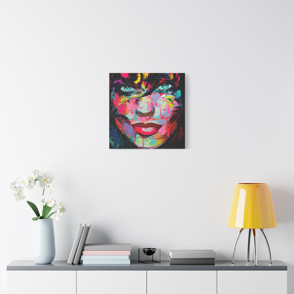 Colorful Abstract Portrait Canvas Print — Neon Female Face Matte Stretched Wall Art - TheKaraHan