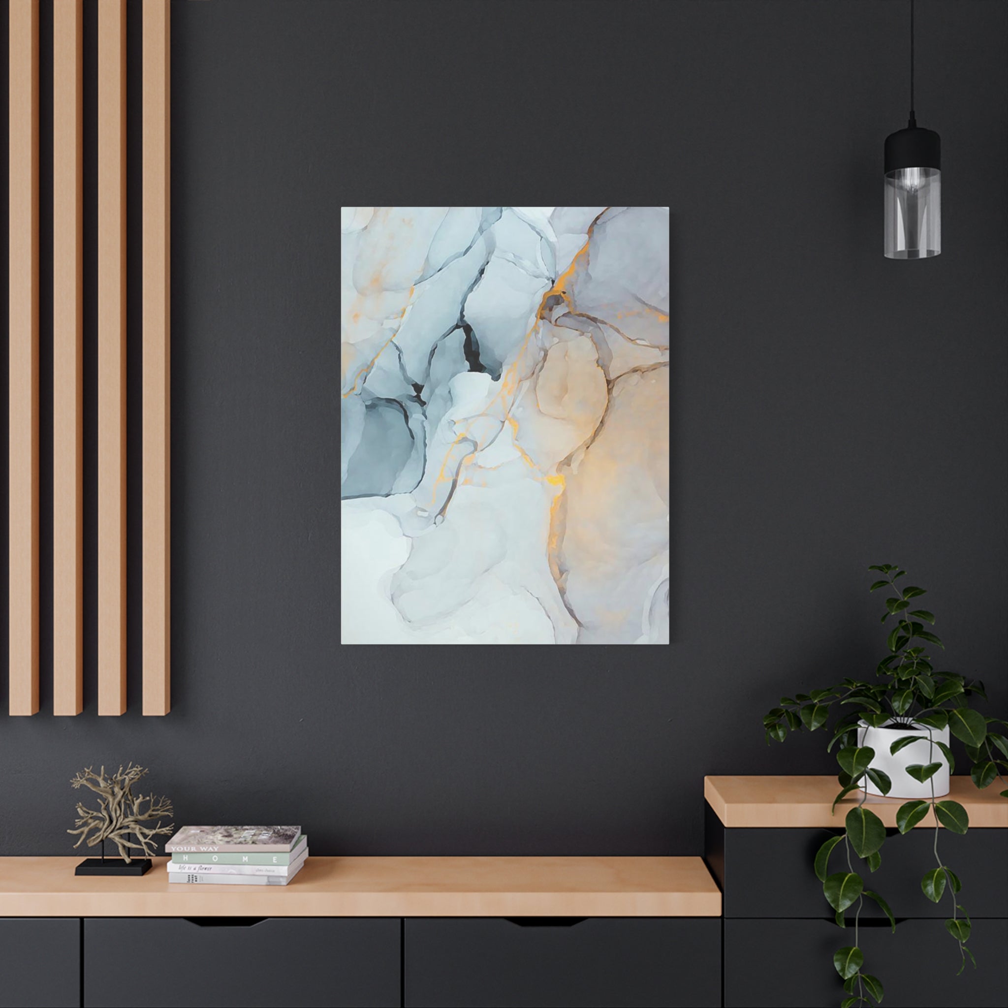 Abstract Marble Canvas Wall Art – Soft Gray & Gold Matte Stretched Canvas (1.25\") 