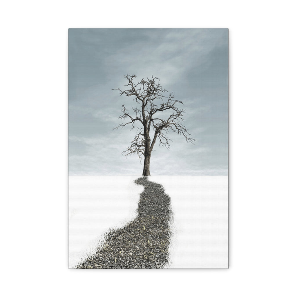 Solitary Tree Path Canvas Print — Minimalist Winter Landscape Wall Art 