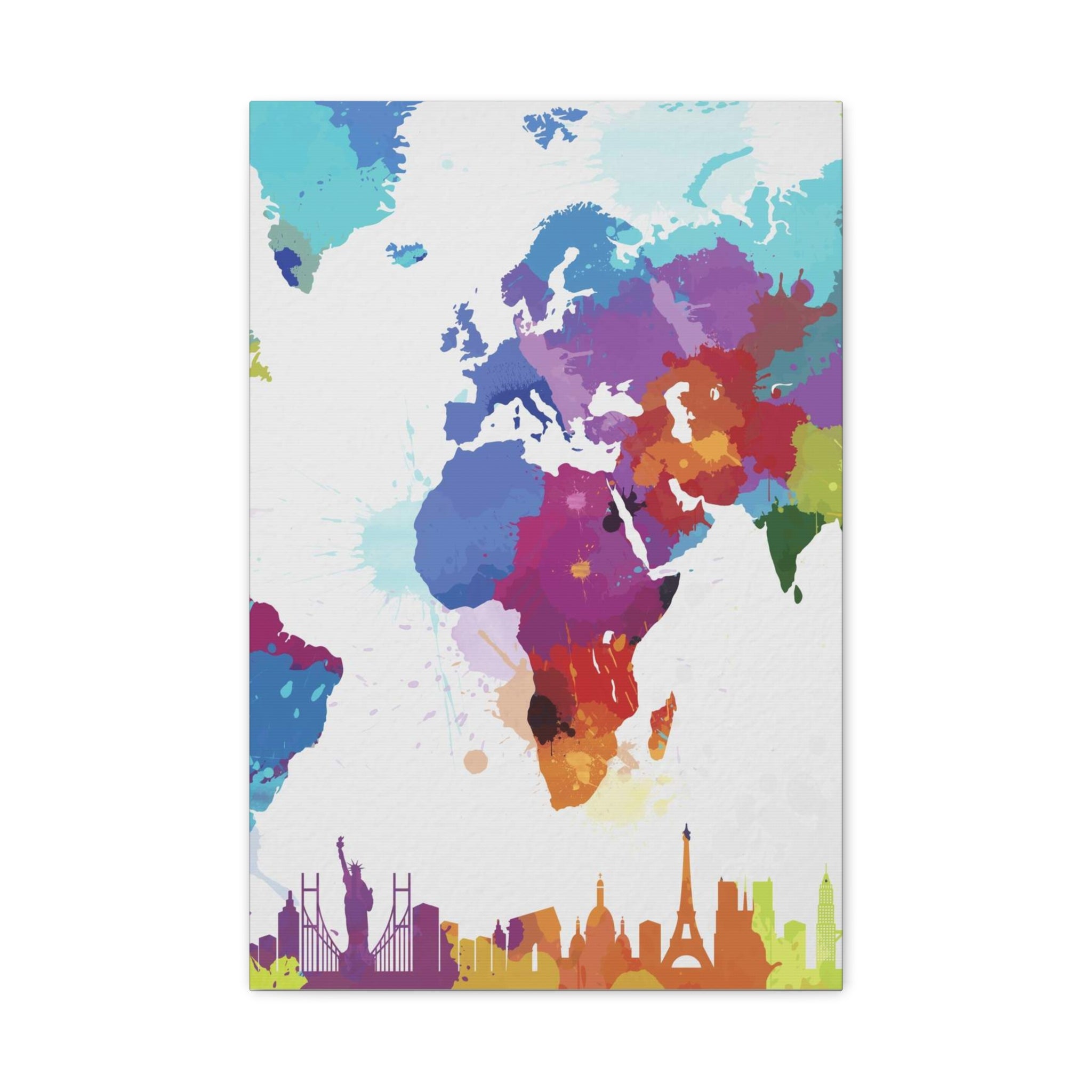 Colorful World Map Canvas Print — Watercolor Travel Map Wall Art 