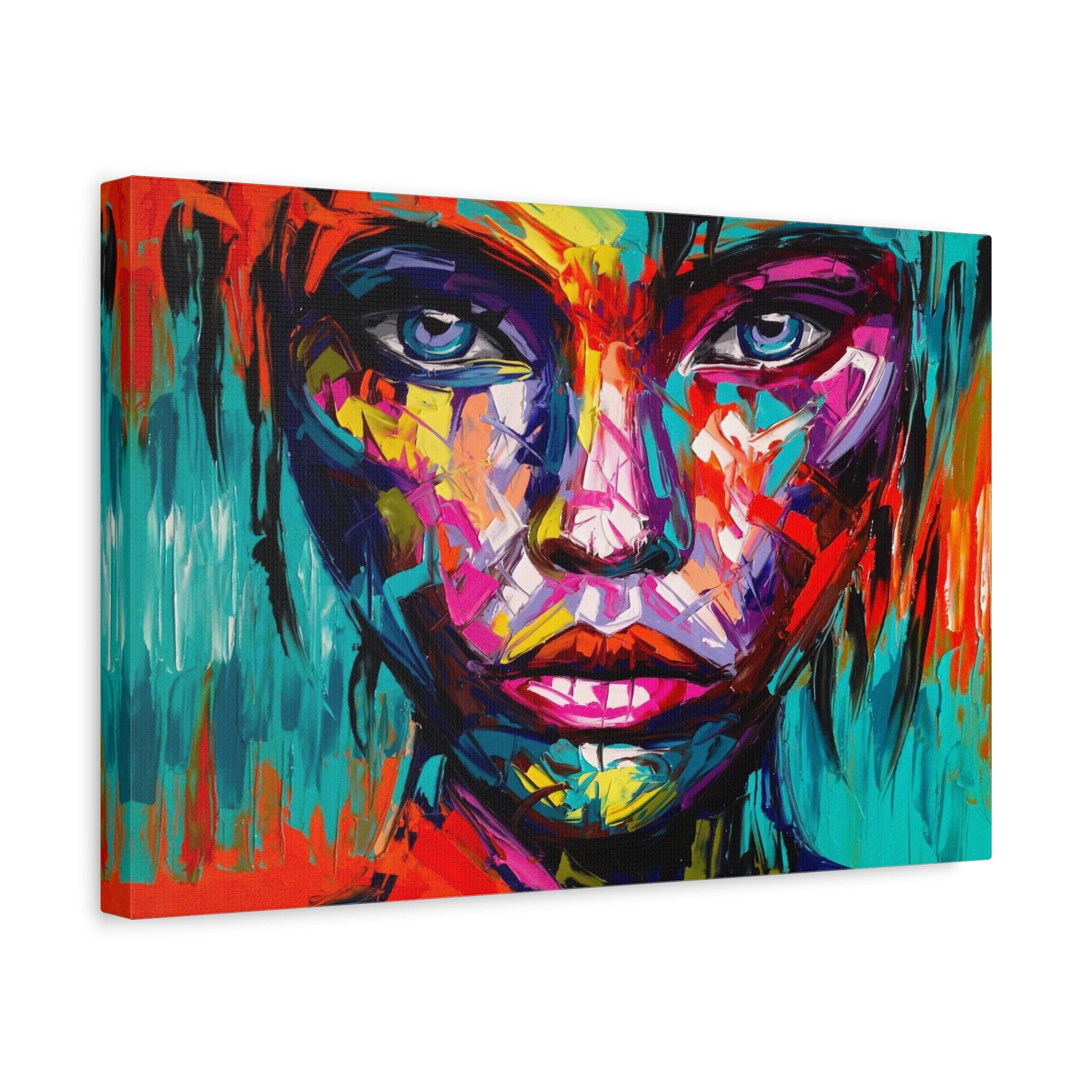 Abstract Colorful Portrait Canvas Art - Vibrant Female Face Matte Stretched Print 
