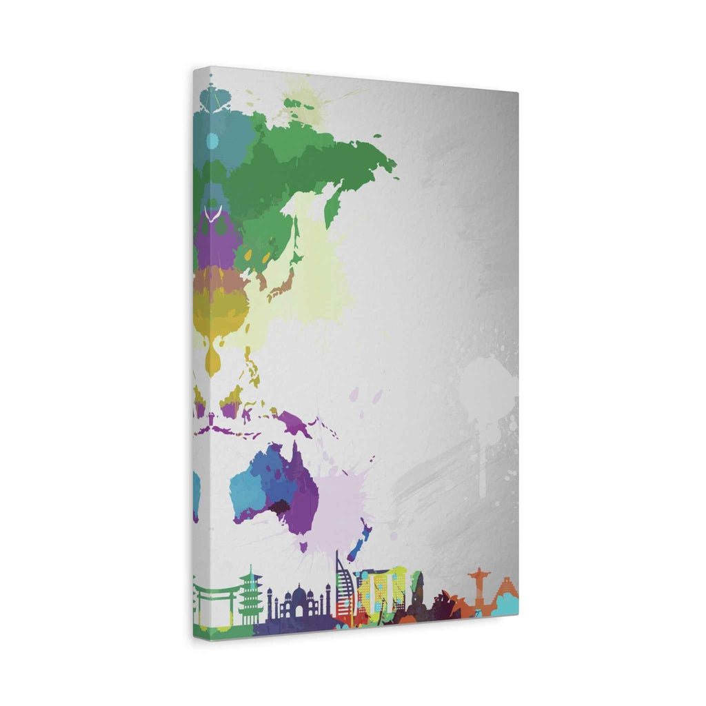 World Map Silhouette Wall Art – Vibrant Travel Skyline Canvas Decoration - TheKaraHan