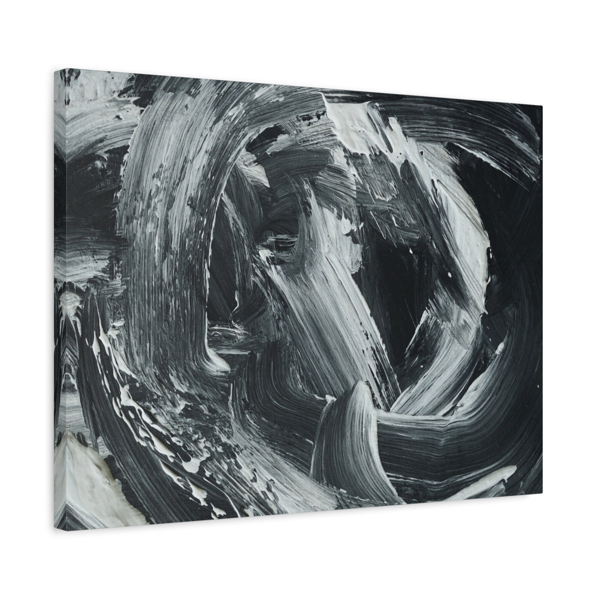 Abstract Black & White Swirl Matte Canvas Art — Minimalist Monochrome Wall Decor 