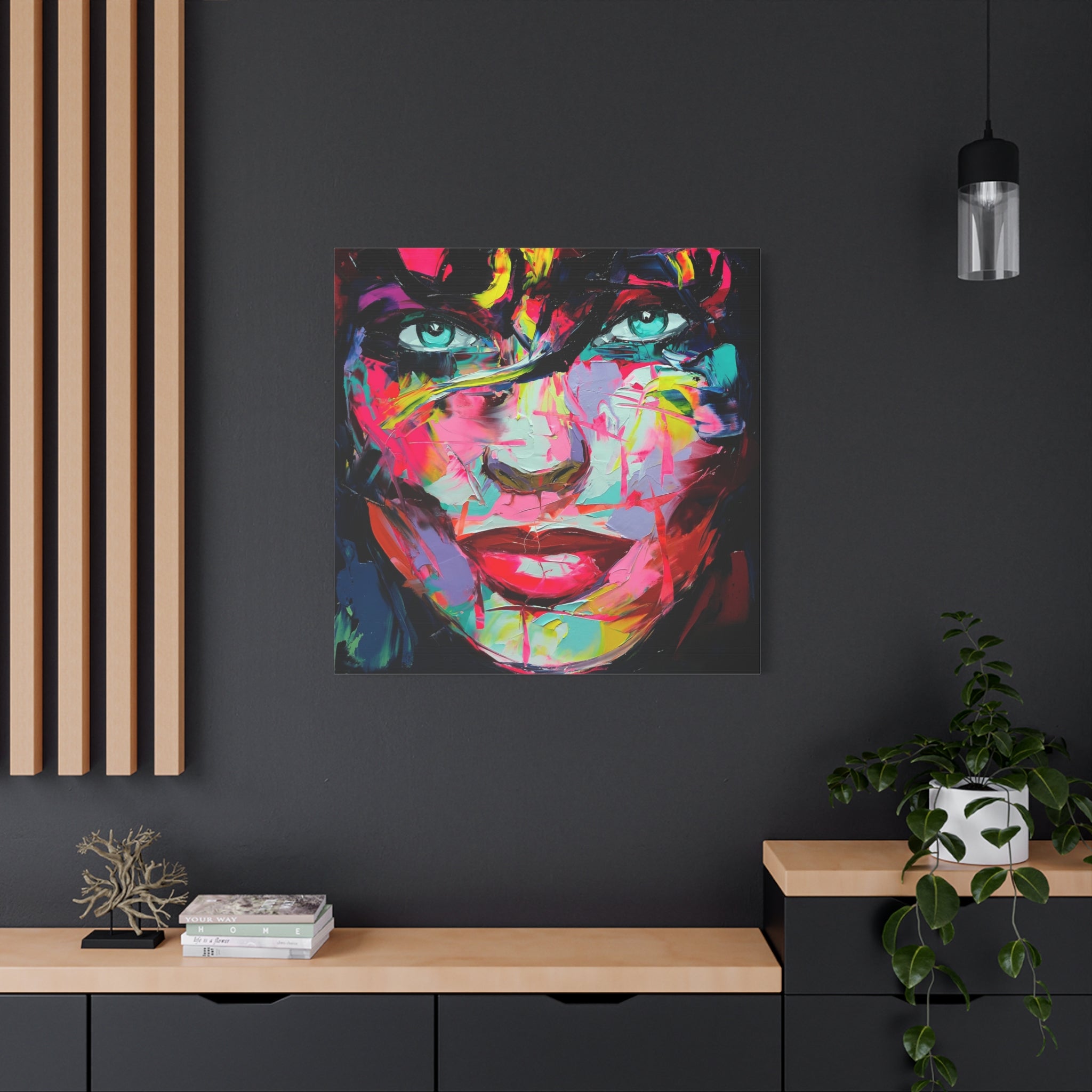 Colorful Abstract Portrait Canvas Print — Neon Female Face Matte Stretched Wall Art - TheKaraHan