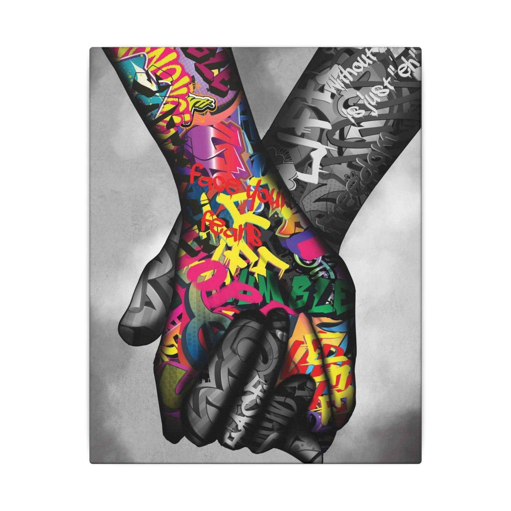 Graffiti Hands Canvas Art - Vibrant Colorful Holding Hands Wall Print - TheKaraHan