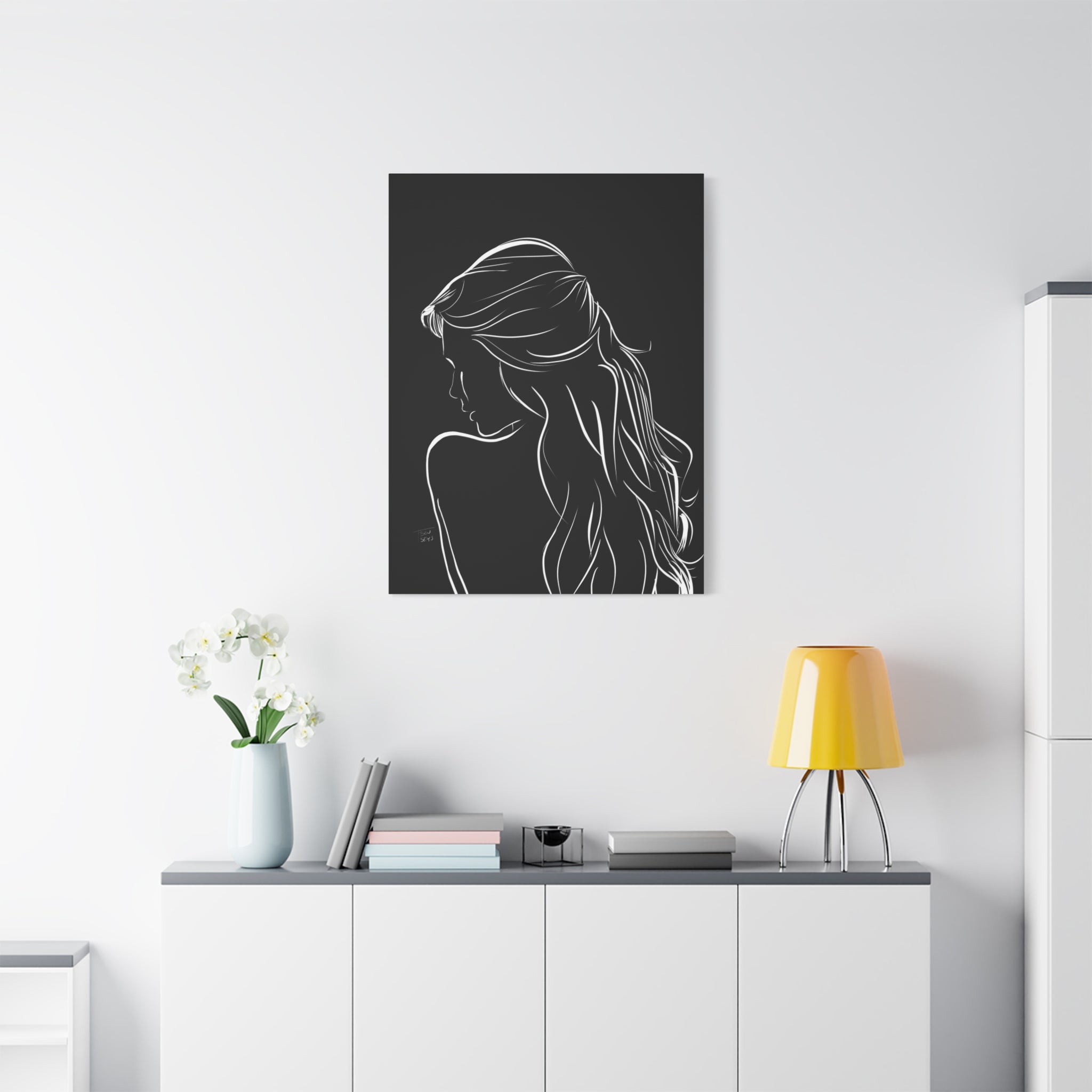 Minimal Line Art Woman Canvas Print — Black & White Silhouette Wall Art 