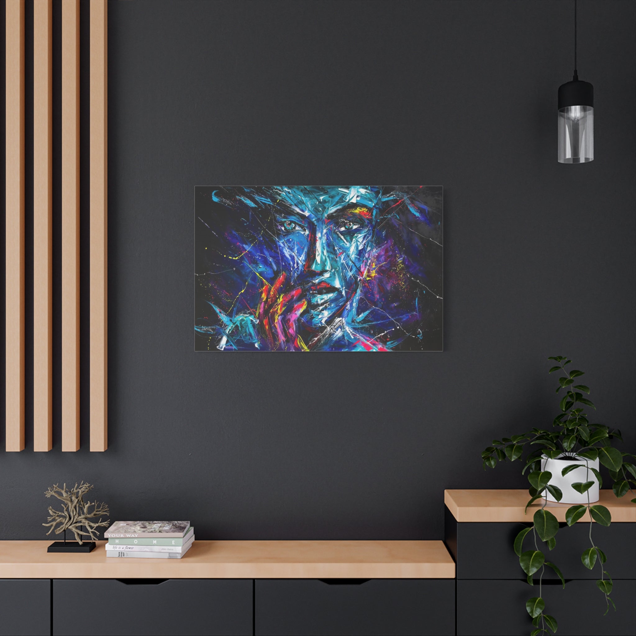 Abstract Neon Portrait Canvas - Colorful Expressionist Wall Art (Matte Stretched) 