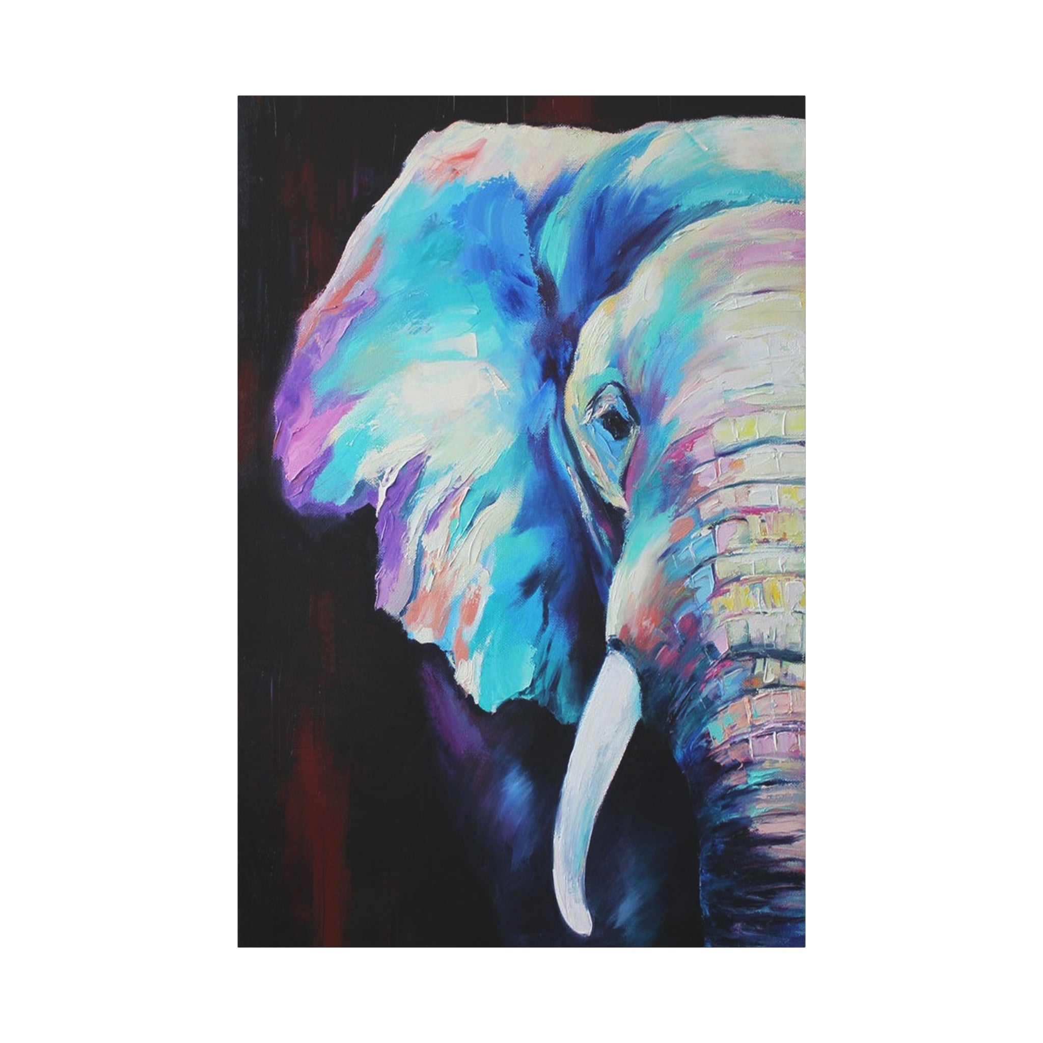 Vibrant Colorful Elephant Matte Stretched Canvas Wall Art 