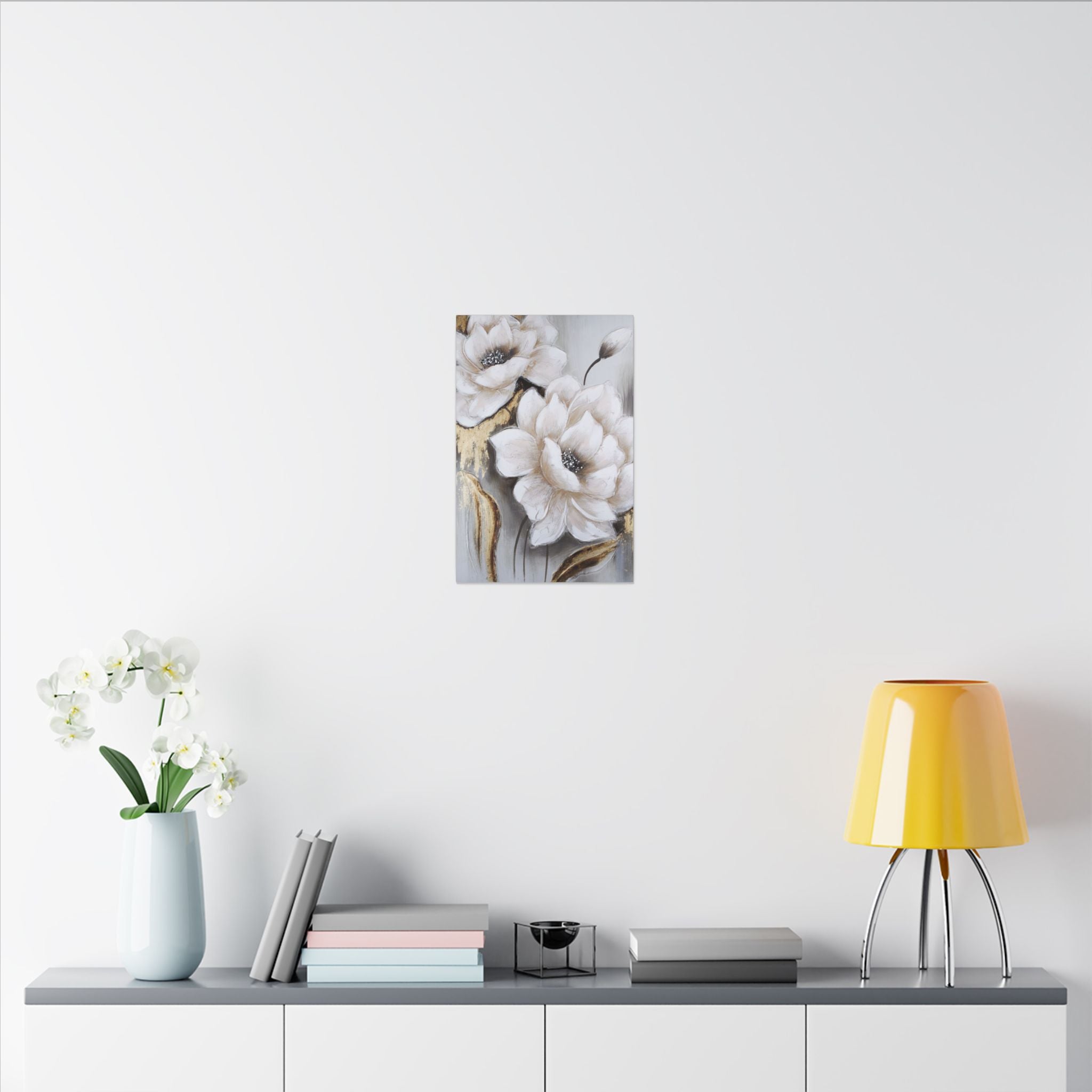 Neutral Floral Canvas Art - White Peony Wall Decor (Matte Stretched)