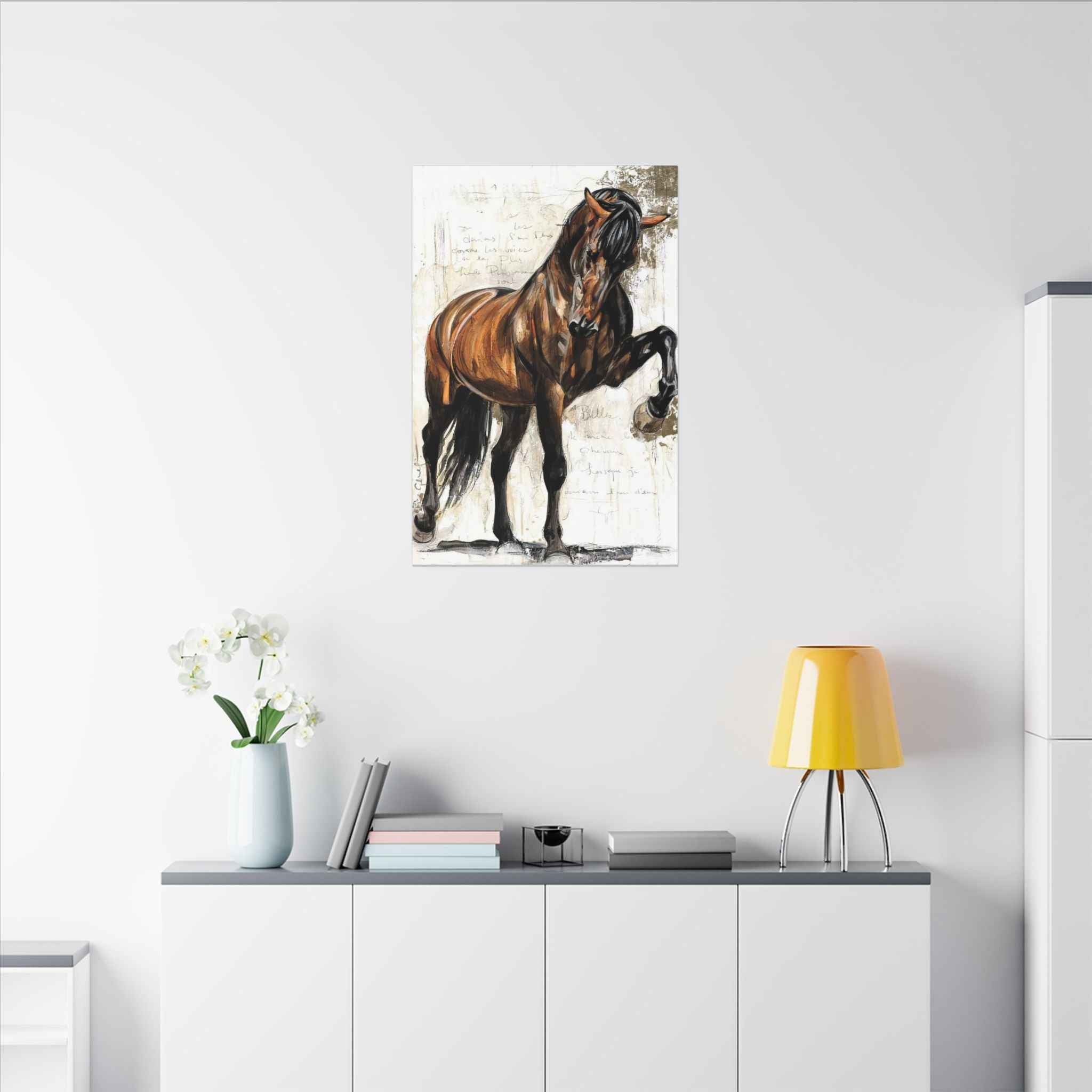 Horse Canvas Wall Art - Brown Stallion Matte Stretched Canvas for Home Decor - TheKaraHan