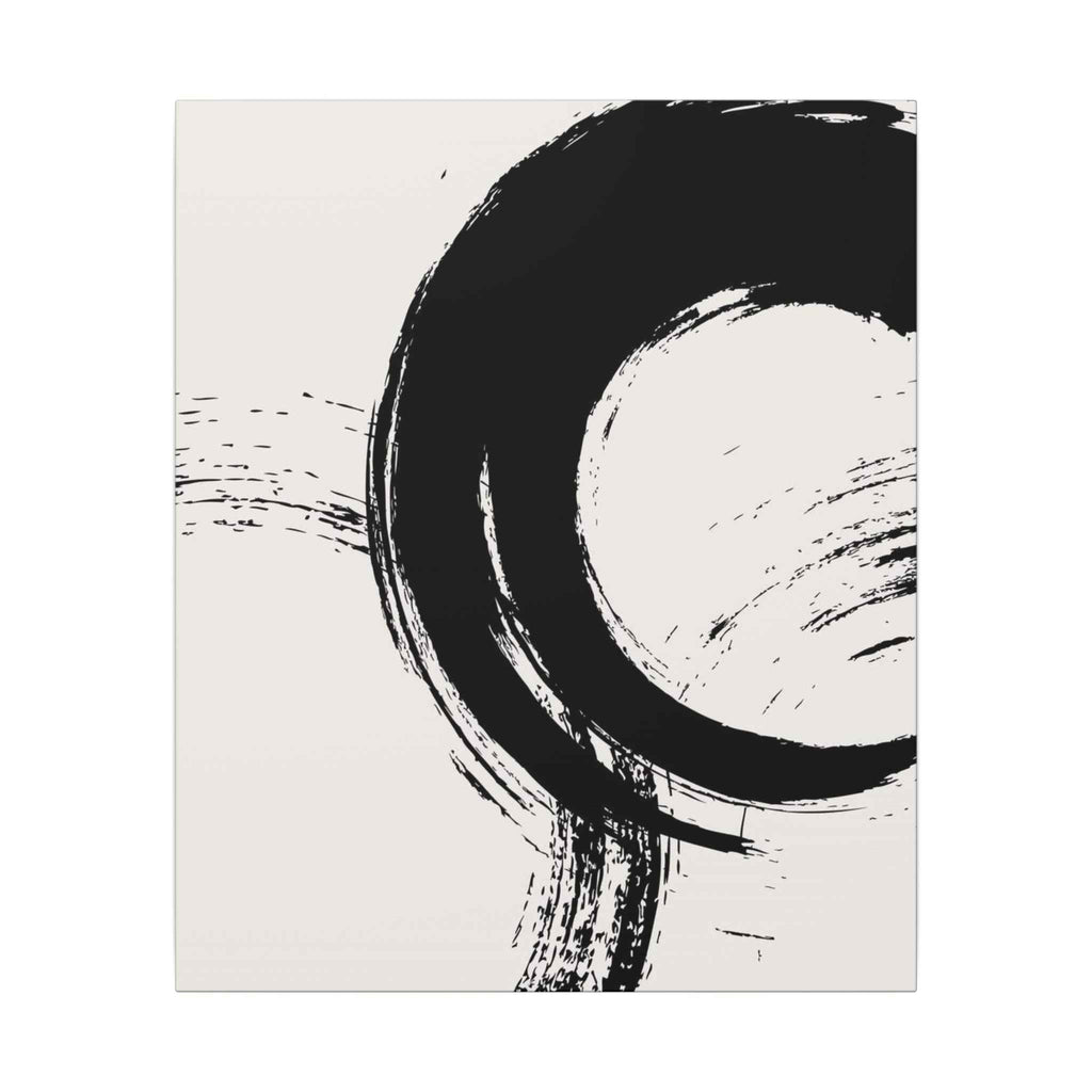 Zen Brushstroke Wall Art - Minimalist Black Circle Abstract Canvas Decor - TheKaraHan