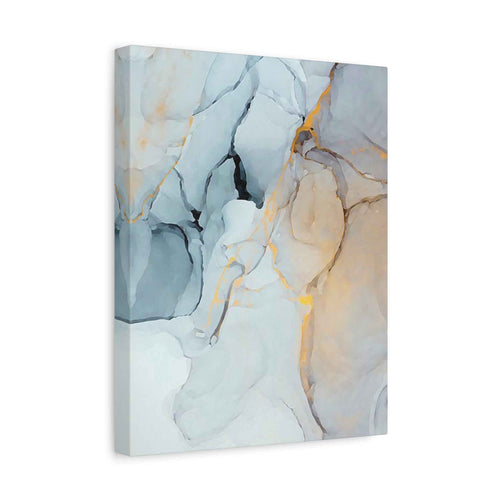 Abstract Marble Wall Art – Soft Gray & Gold Matte Stretched Canvas - TheKaraHan
