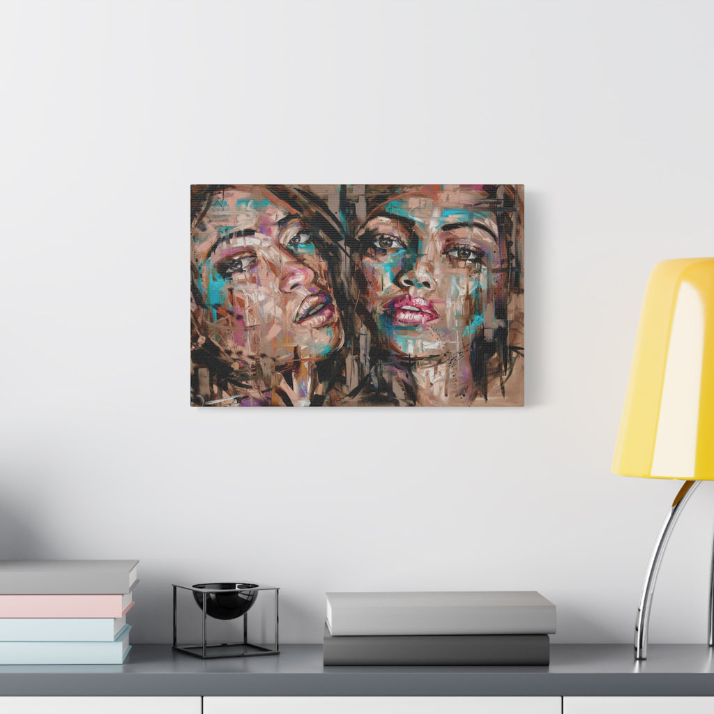 Abstract Dual Portrait Matte Canvas Wall Art — Contemporary Female Faces, Stretched 1.25" 