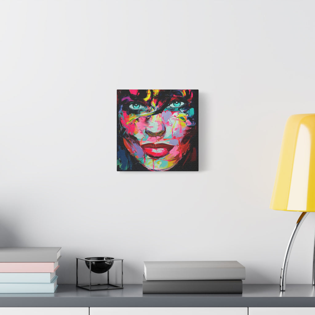 Colorful Abstract Portrait Canvas Print — Neon Female Face Matte Stretched Wall Art - TheKaraHan