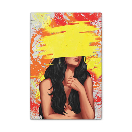 Abstract Femme Nude Art – Yellow Paint Stroke Portrait Canvas - TheKaraHan