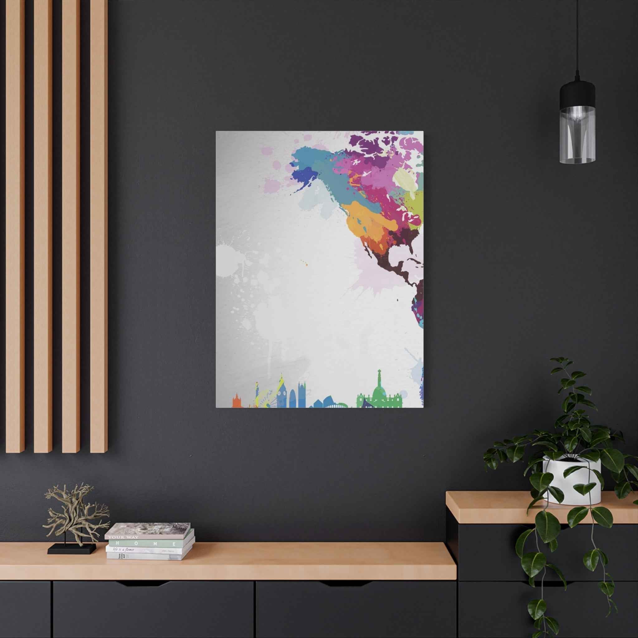 Color Splash World Map Canvas Art – Modern Stretched Matte Wall Decor - TheKaraHan