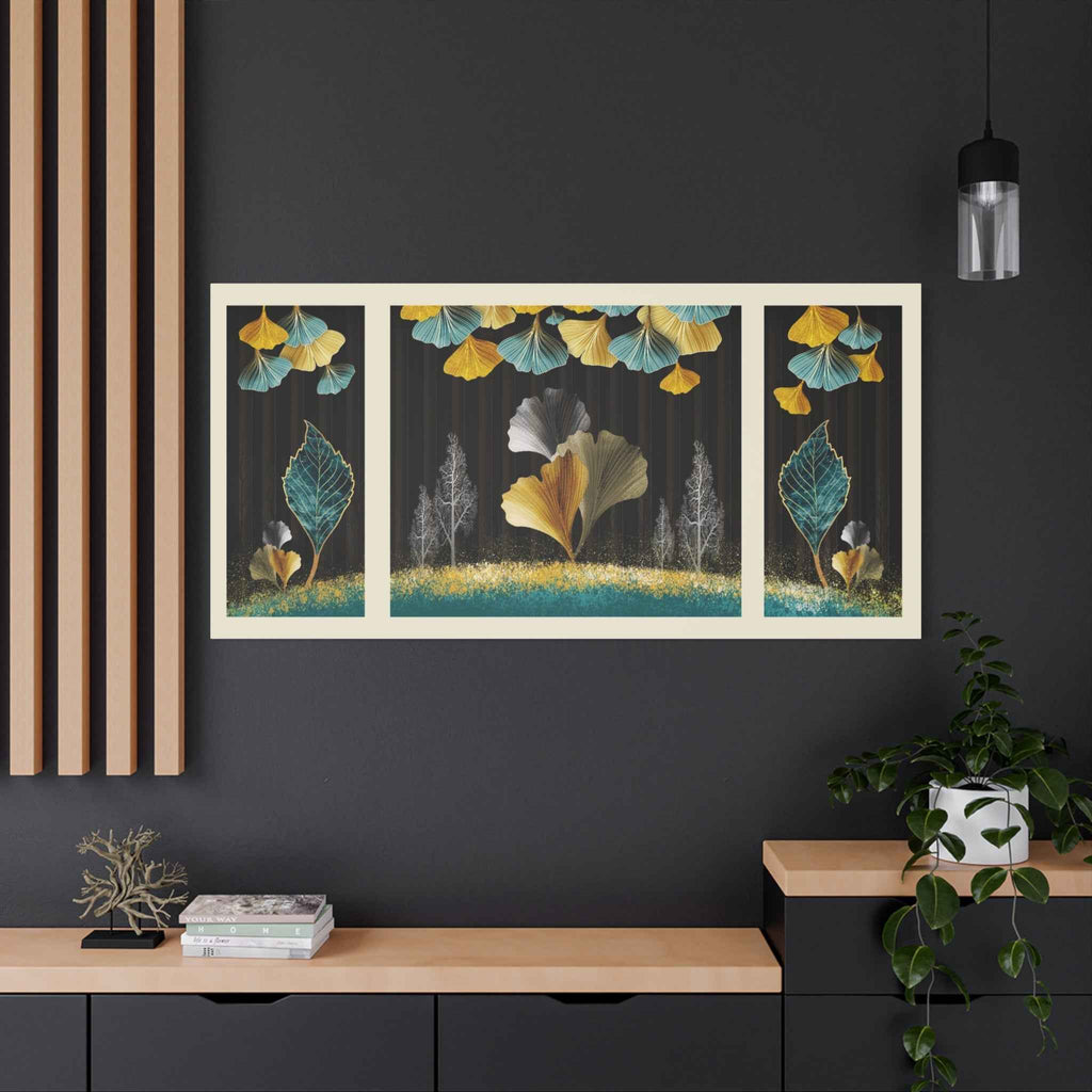 Golden Ginkgo Leaf Botanical Canvas Wall Art – Luxury Nature Decor