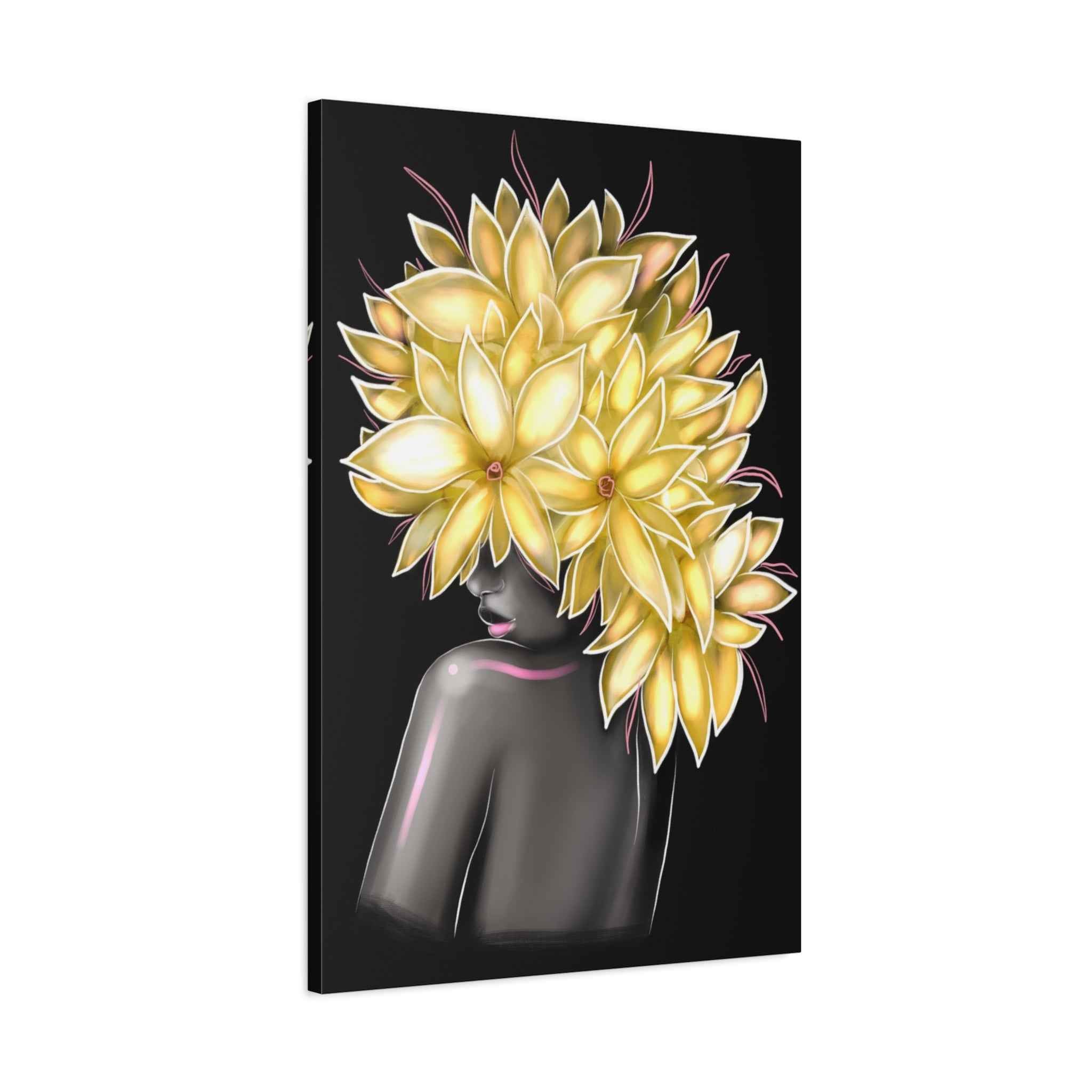 Golden Floral Bust Wall Art Canvas – Luxury Abstract Flower Sculpture Print