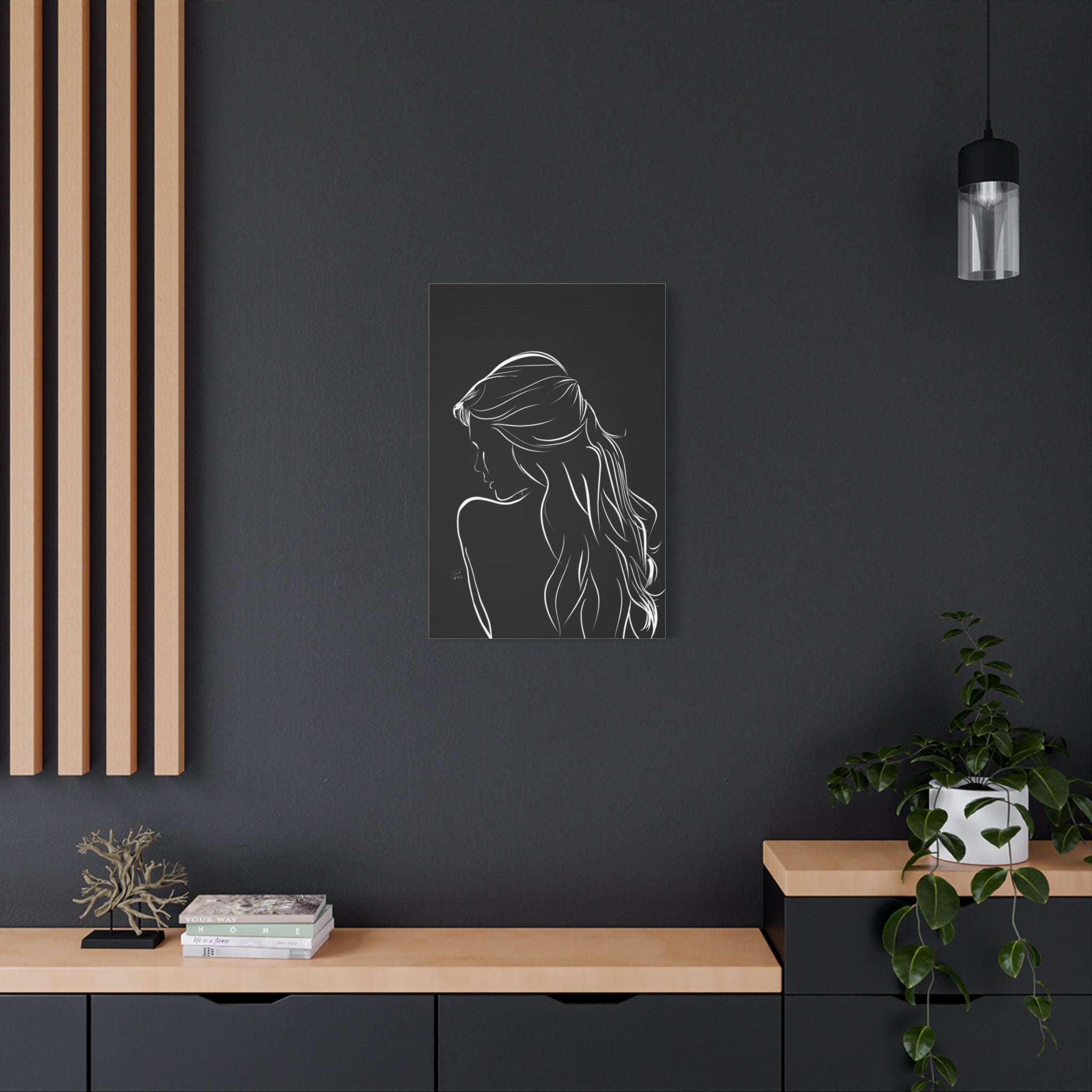 Minimal Line Art Woman Canvas Print — Black & White Silhouette Wall Art 