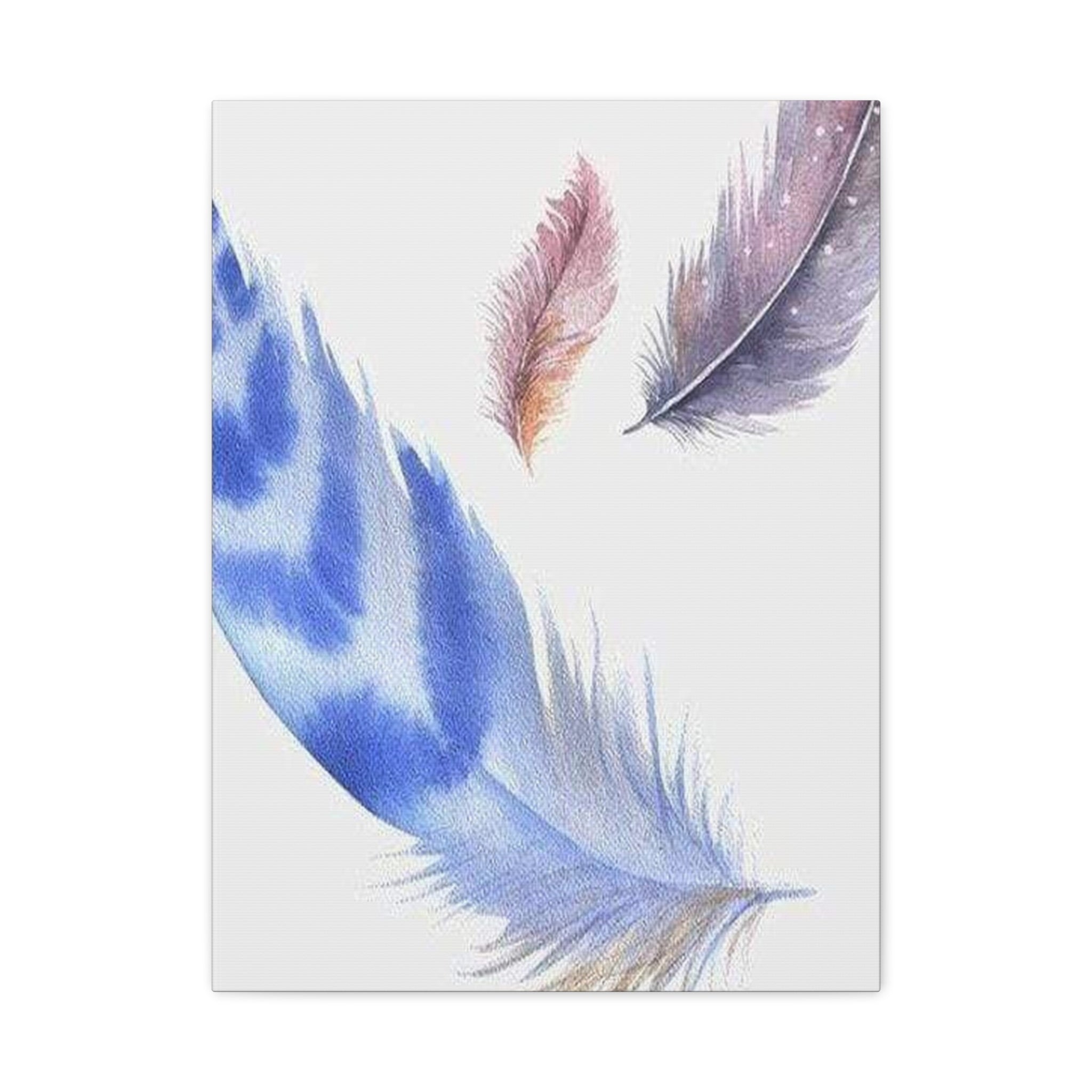 Watercolor Feather Canvas Print – Blue & Pastel Feather Wall Art 