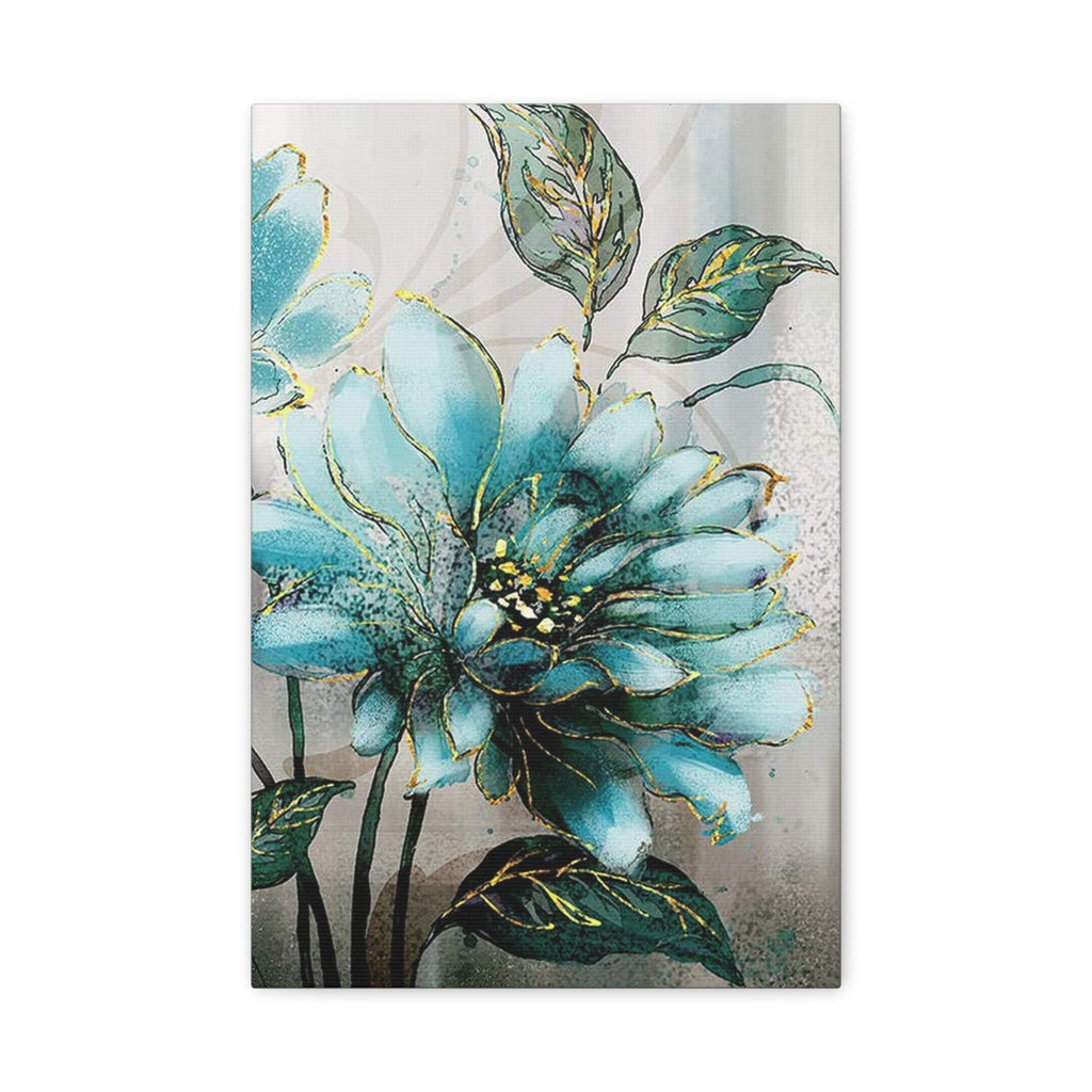 Teal Floral Canvas Art - Matte Stretched Wall Print for Stylish Home Decor - TheKaraHan