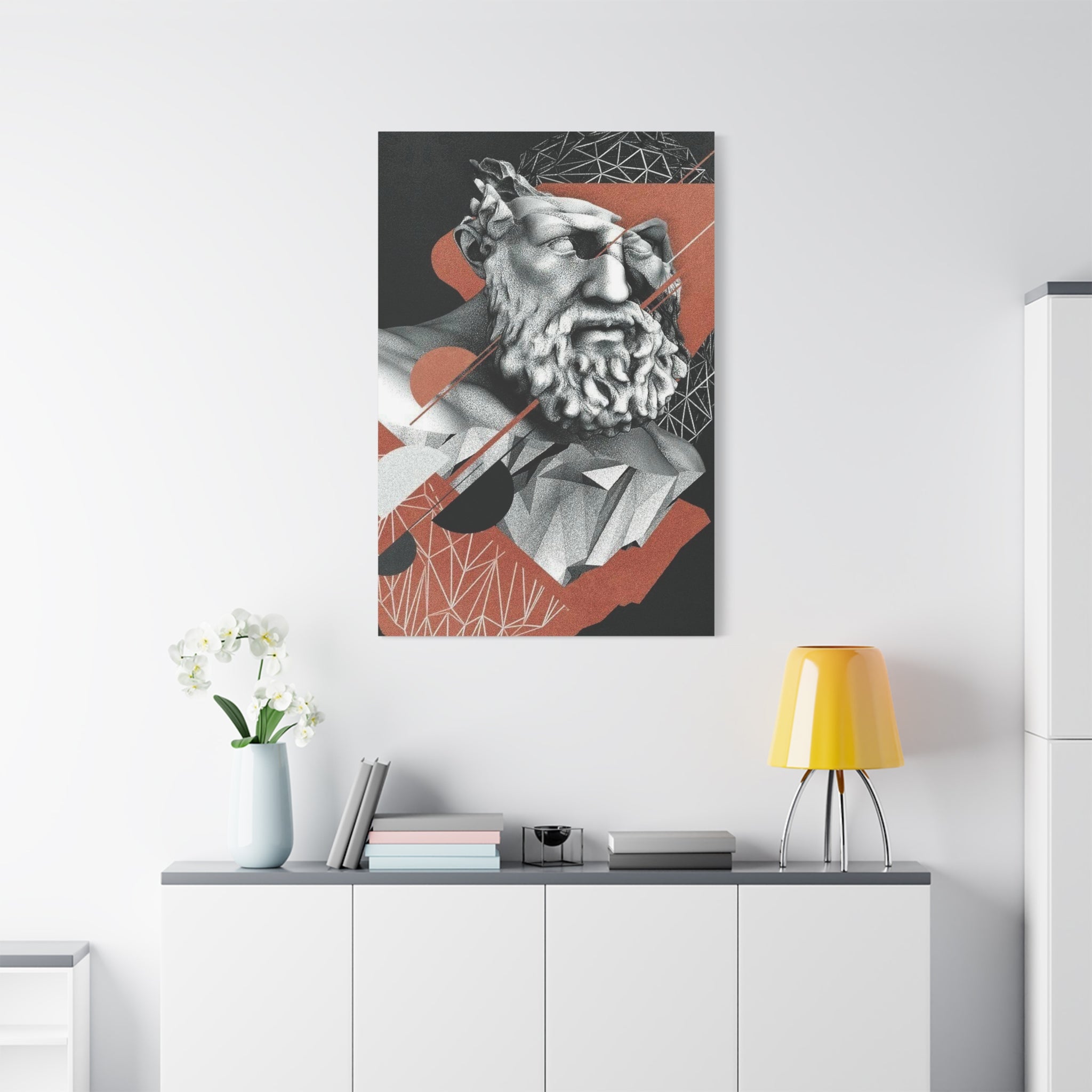 Classical Bust Abstract Matte Canvas Wall Art — Geometric Greek Sculpture Print 