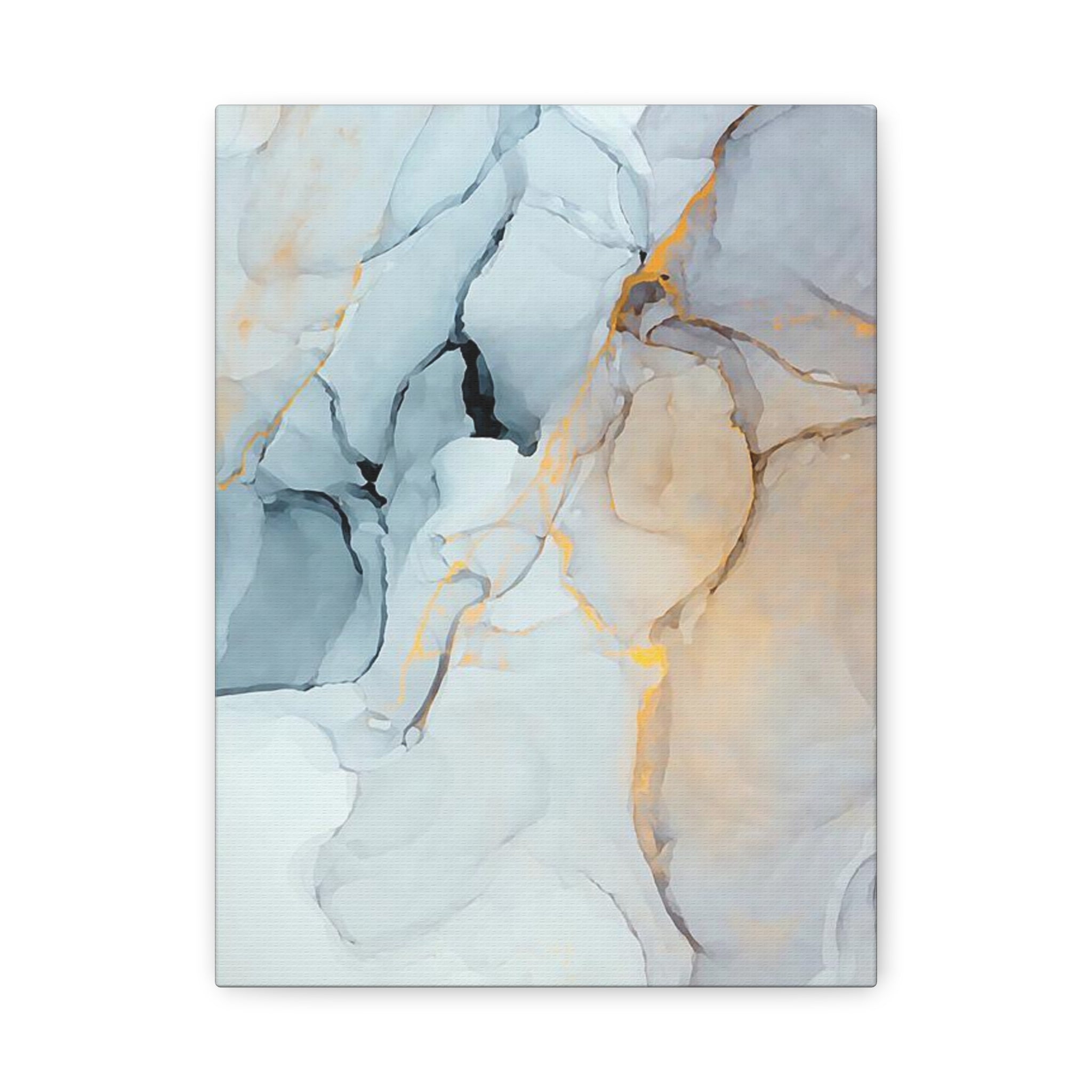Abstract Marble Canvas Wall Art – Soft Gray & Gold Matte Stretched Canvas (1.25\") 