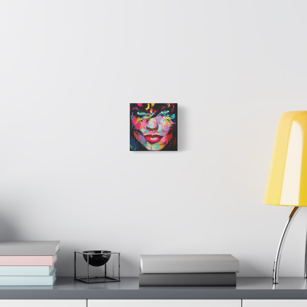 Colorful Abstract Portrait Canvas Print — Neon Female Face Matte Stretched Wall Art - TheKaraHan