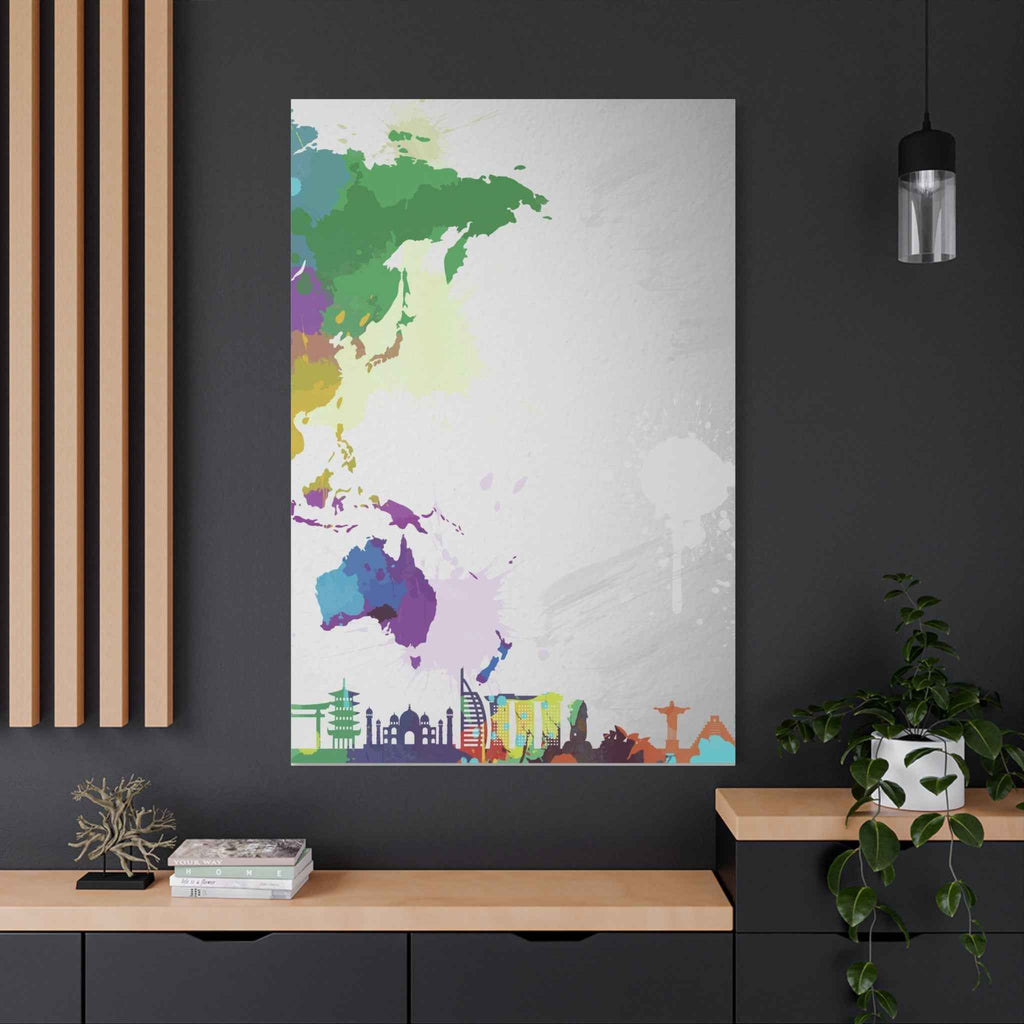 World Map Silhouette Wall Art – Vibrant Travel Skyline Canvas Decoration - TheKaraHan