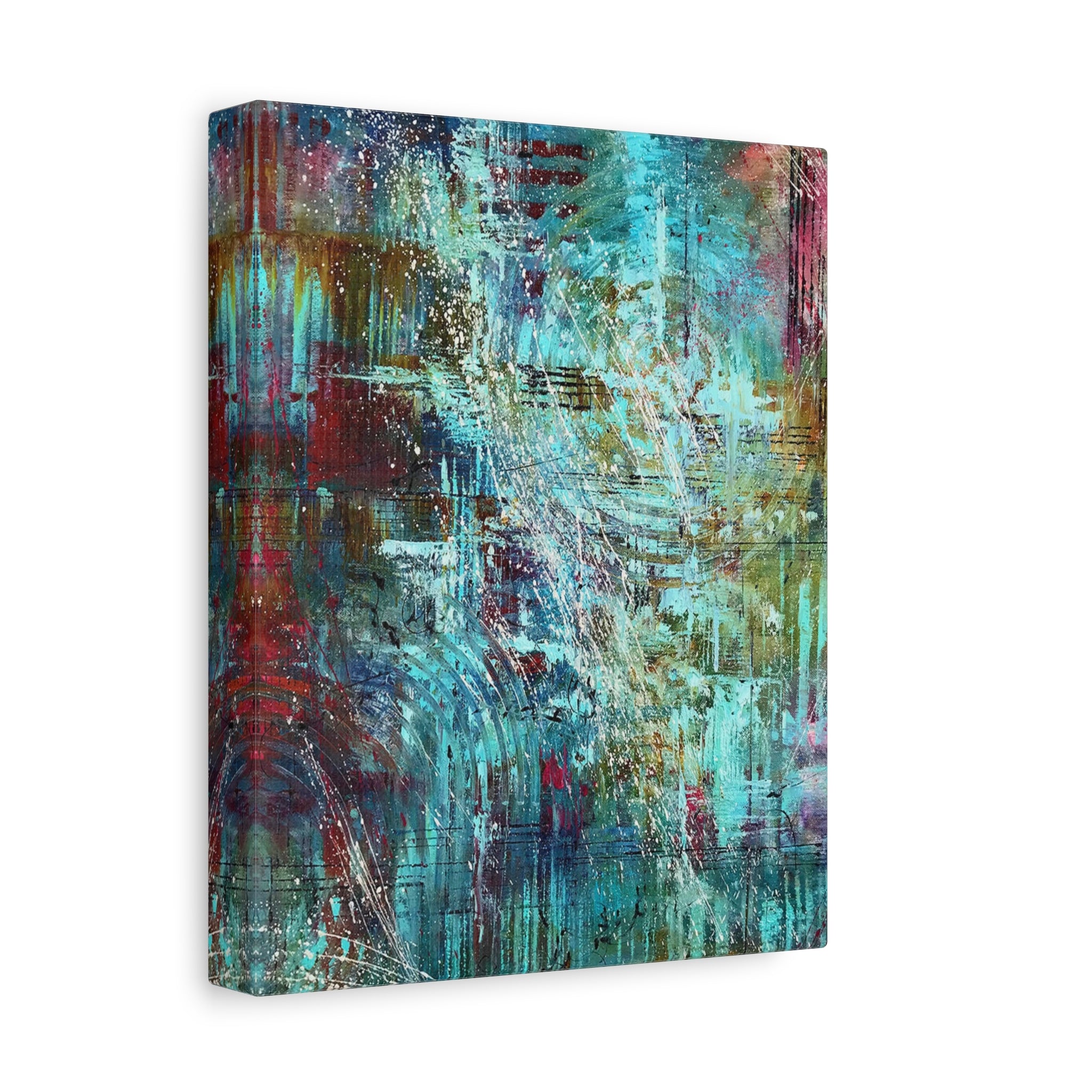 Abstract Teal & Gold Matte Canvas Art - Stretched Wall Decor 