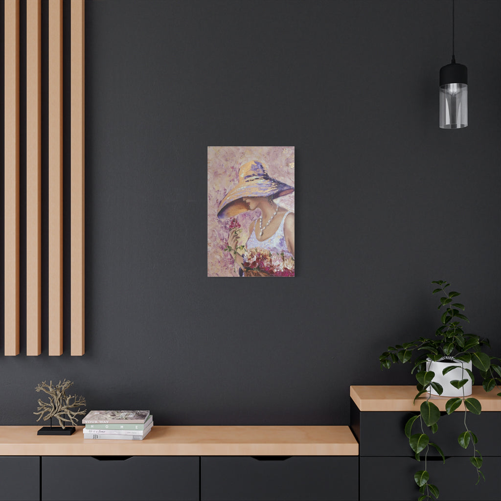Floral Wall Art - Lady in Wide Brim Hat on Matte Stretched Canvas - TheKaraHan