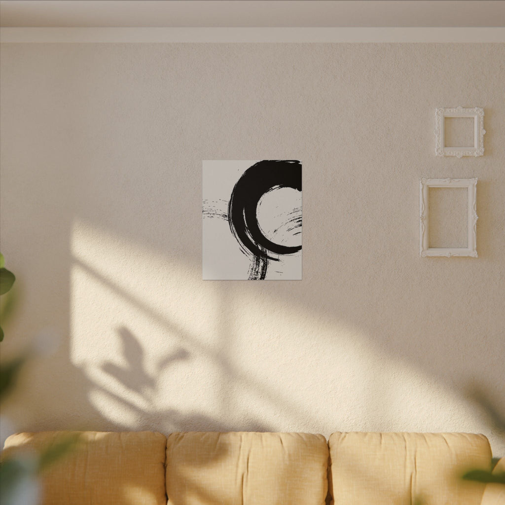 Zen Brushstroke Wall Art - Minimalist Black Circle Abstract Canvas Decor - TheKaraHan