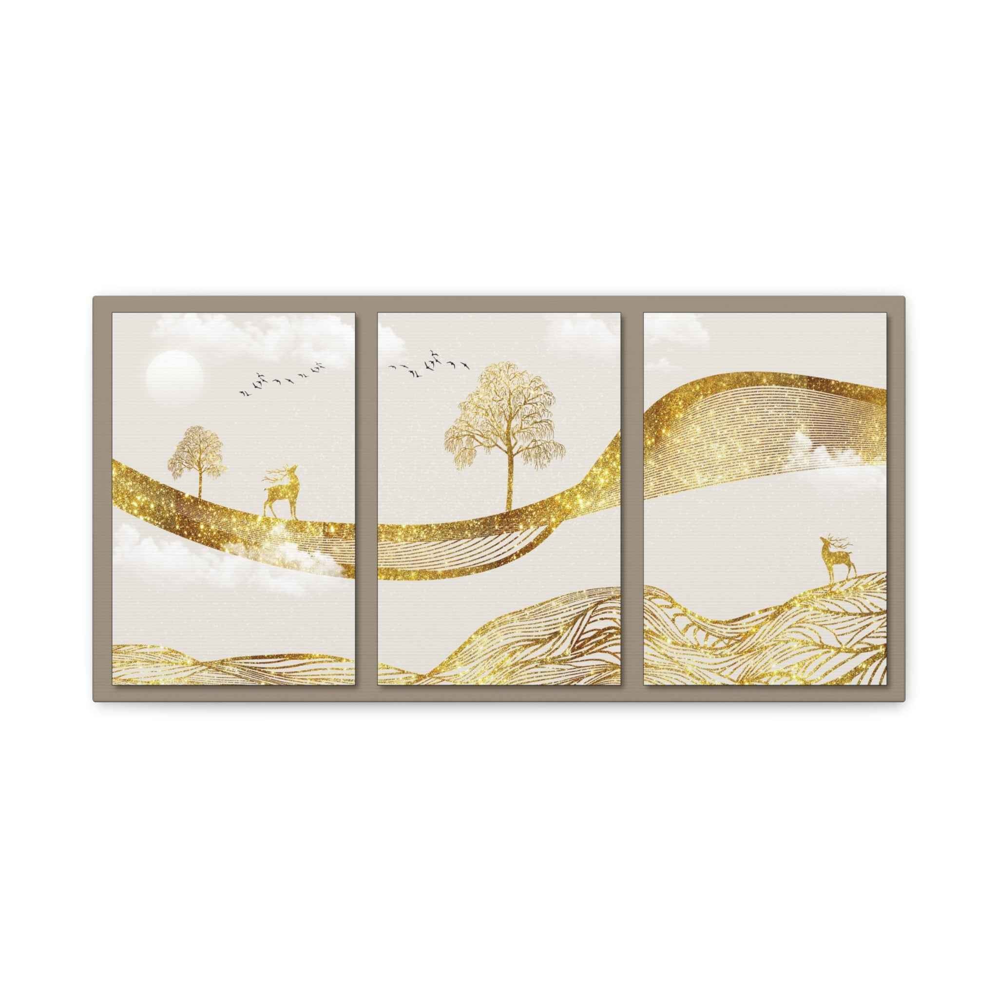 Beige Gold Abstract Landscape Canvas Wall Art – Modern Minimalist Nature Wall Decor for Living Room