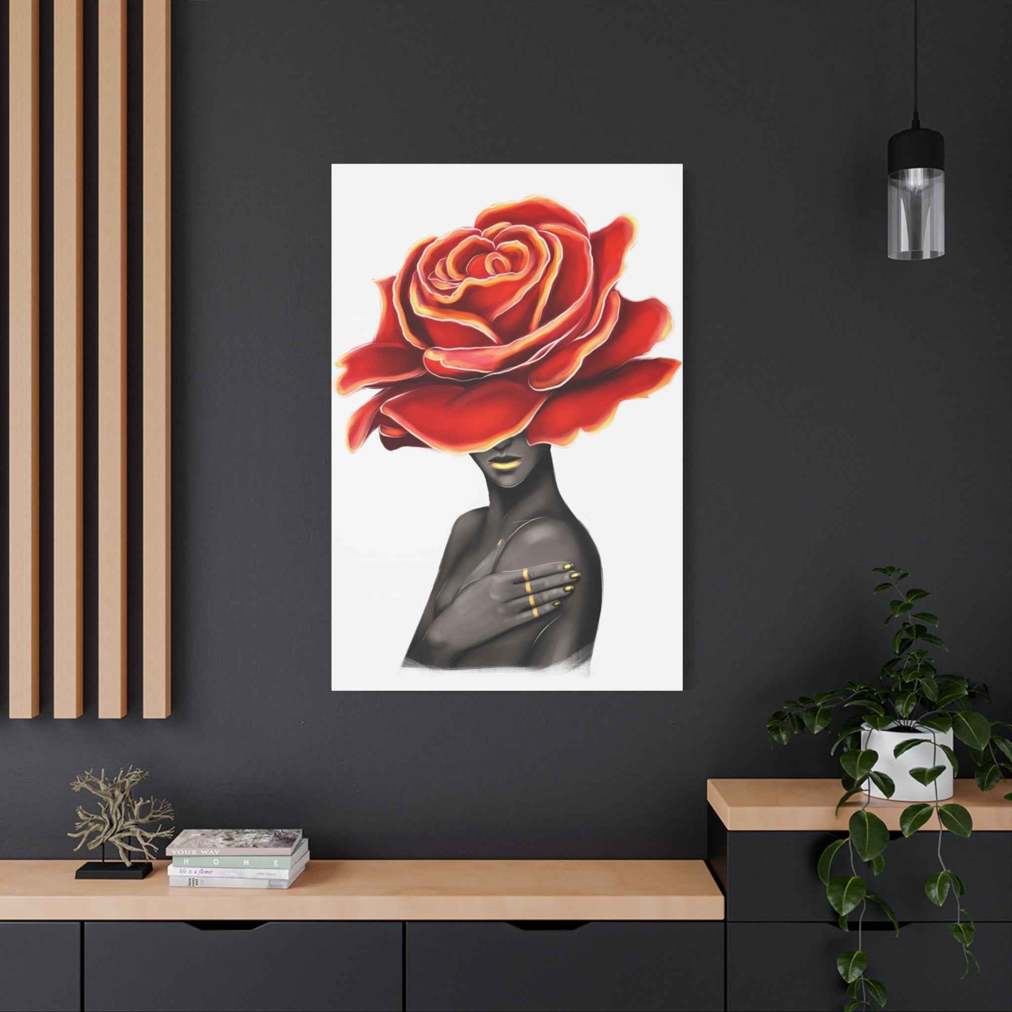 Red Rose Floral Bust Wall Art Canvas – Luxury Abstract Flower Portrait Print