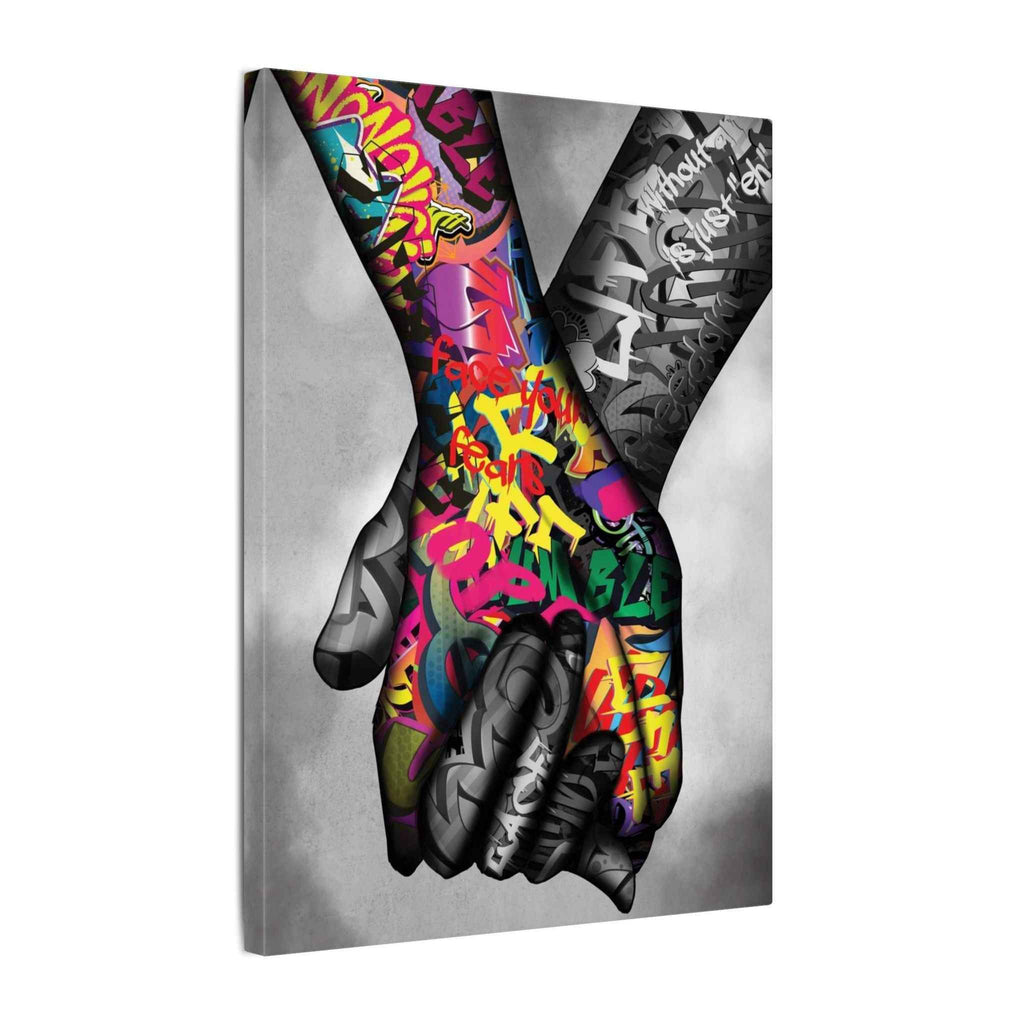 Graffiti Hands Canvas Art - Vibrant Colorful Holding Hands Wall Print - TheKaraHan