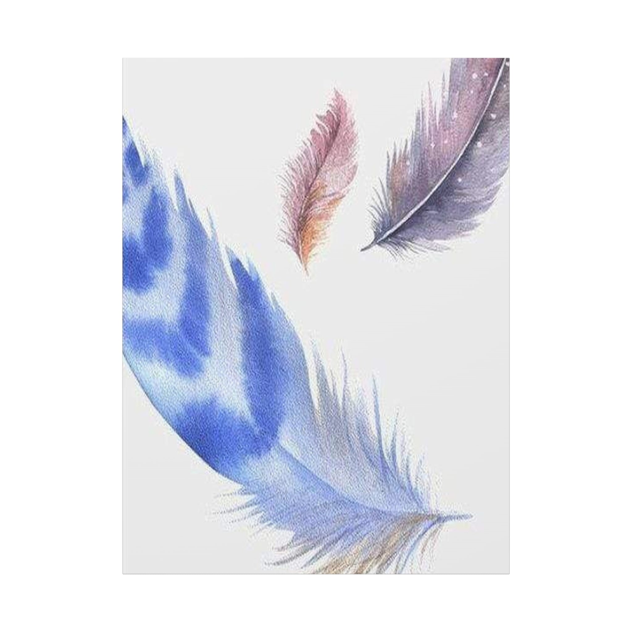 Watercolor Feather Canvas Print – Blue & Pastel Feather Wall Art 