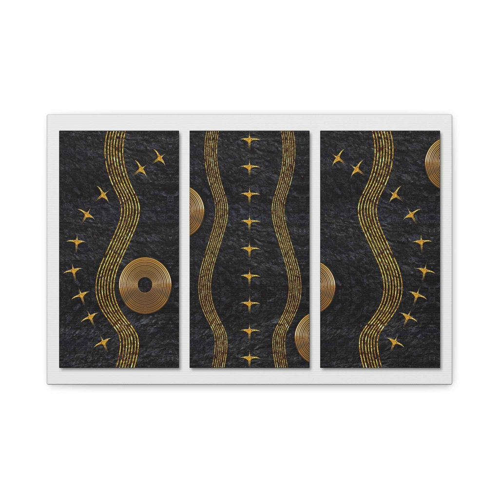 Black & Gold Abstract Wall Art – Luxury Modern Triptych Canvas Print