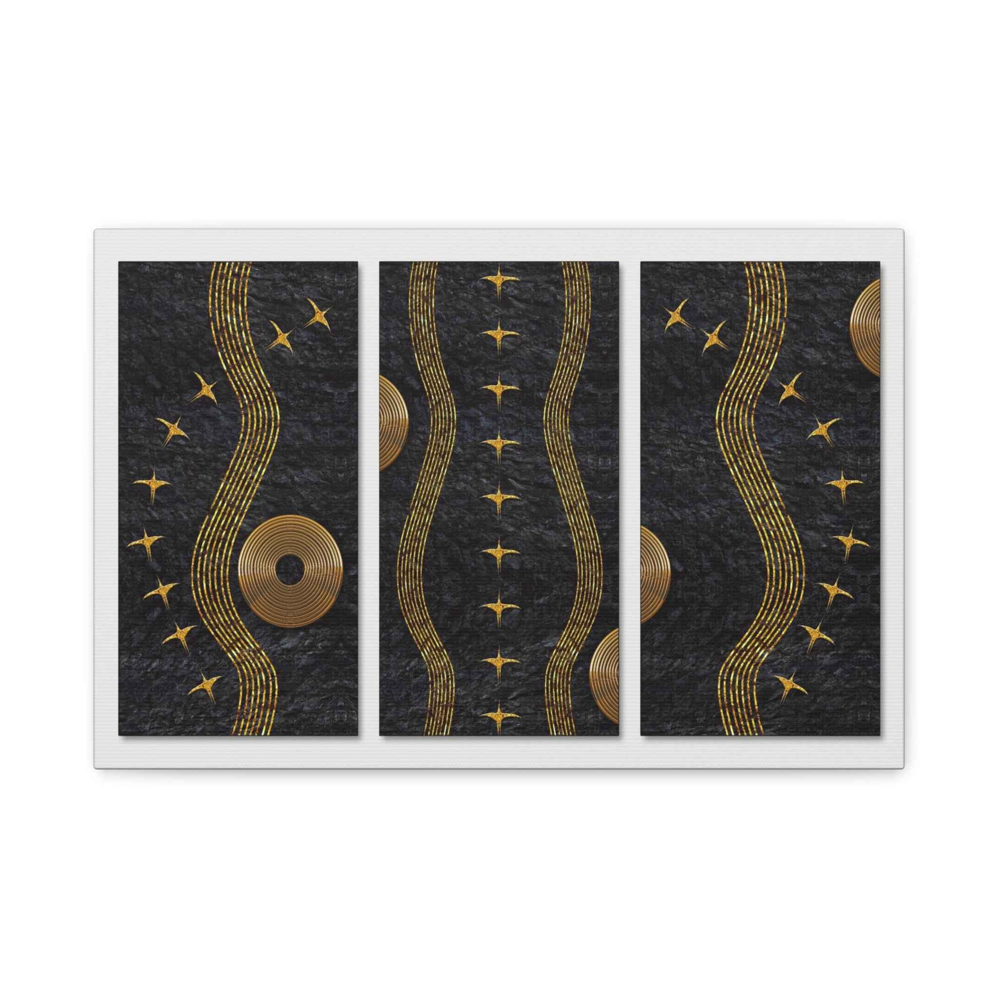 Black & Gold Abstract Wall Art – Luxury Modern Triptych Canvas Print