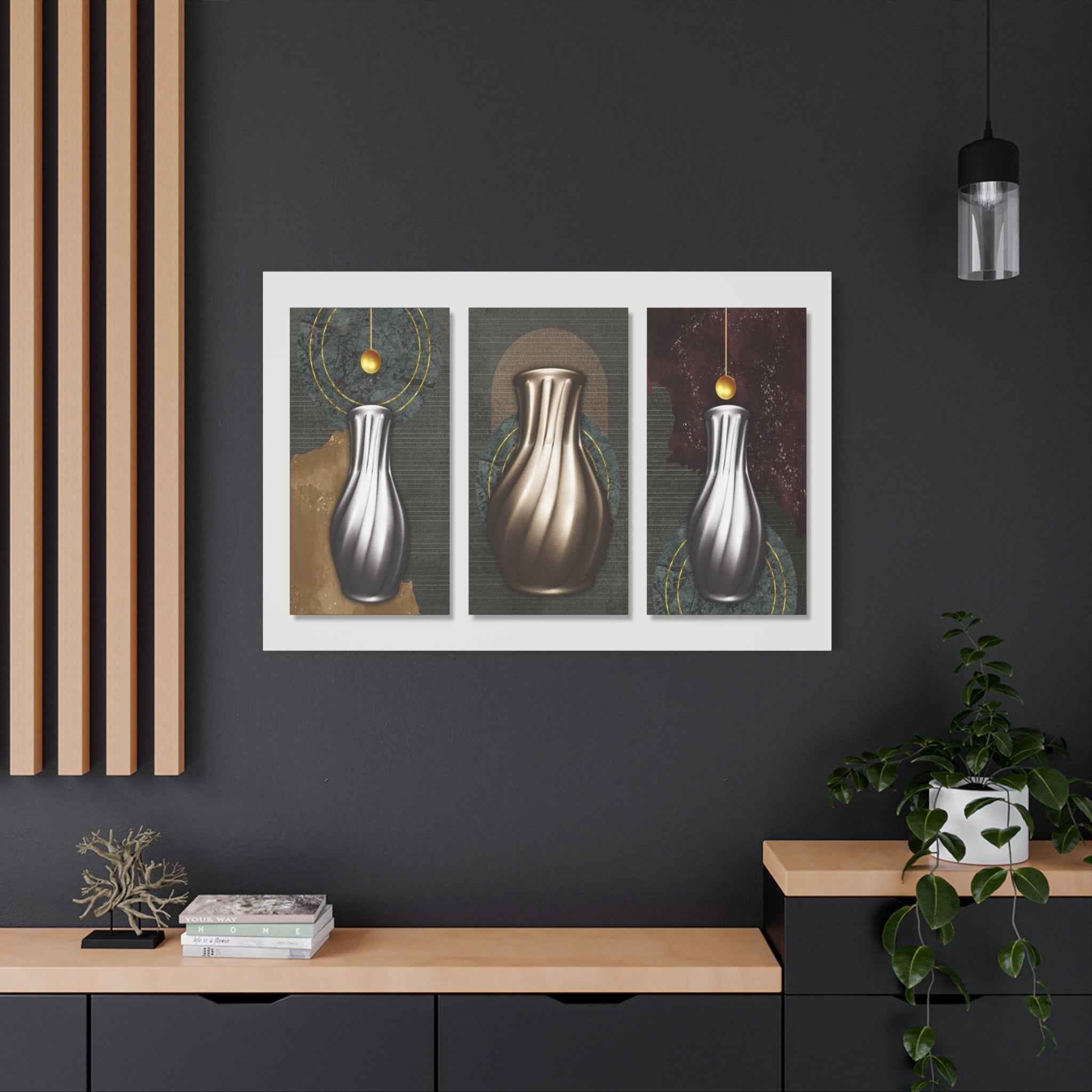 Modern Abstract Vase Triptych Canvas Wall Art – Luxury Geometric Wall Decor