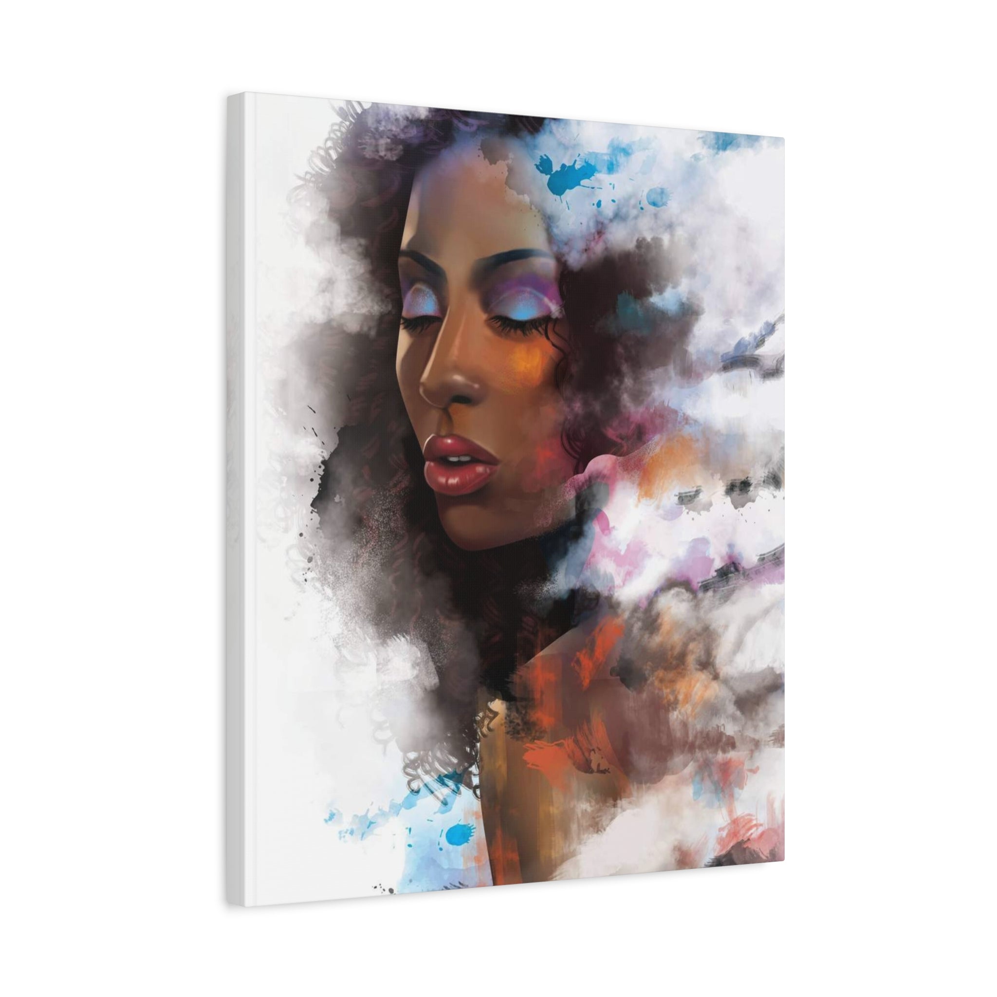 Abstract Portrait Canvas Wall Art — Colorful Afrocentric Woman Matte Stretched Canvas 