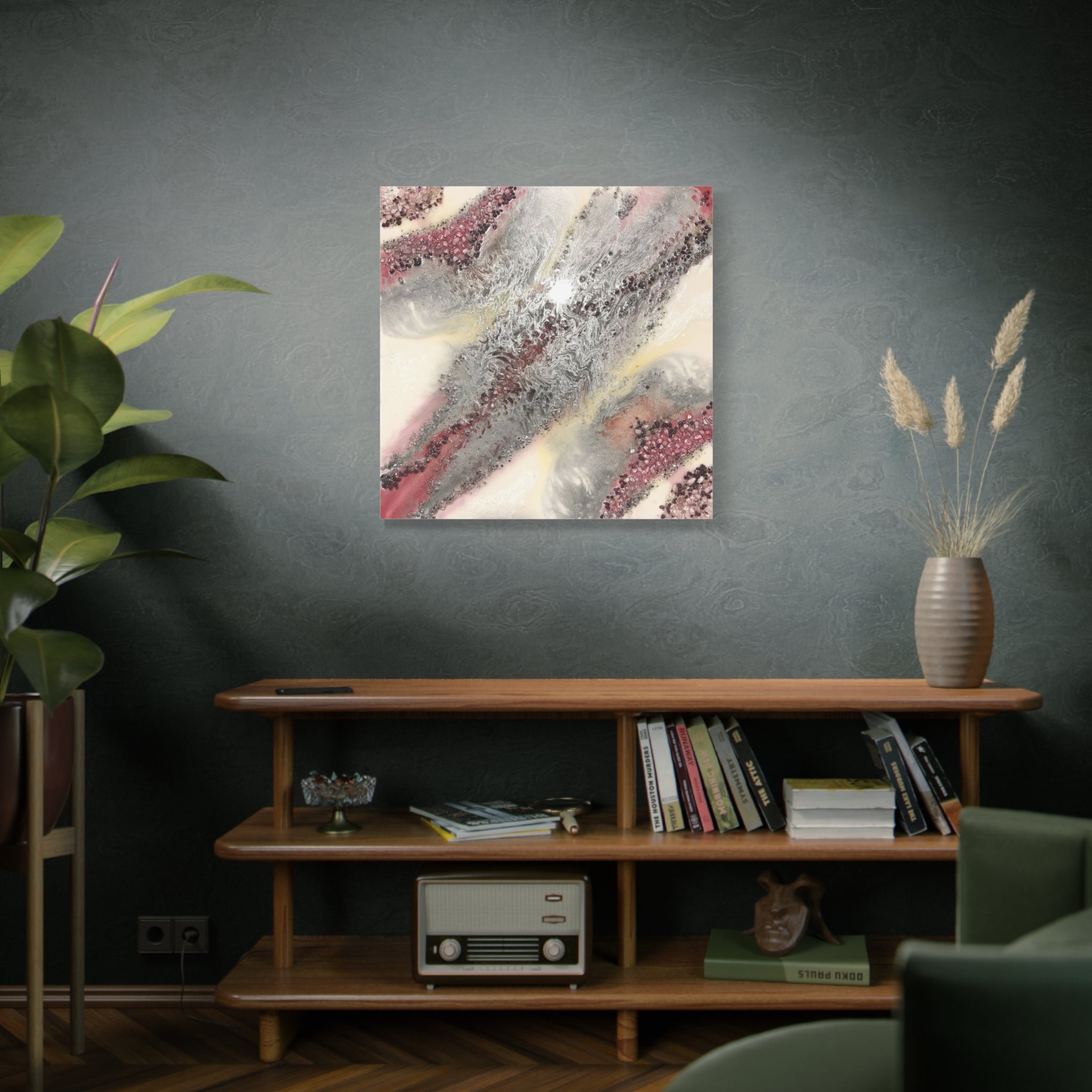 Abstract Pink & Gray Fluid Art Canvas - Stretched Matte Wall Art 