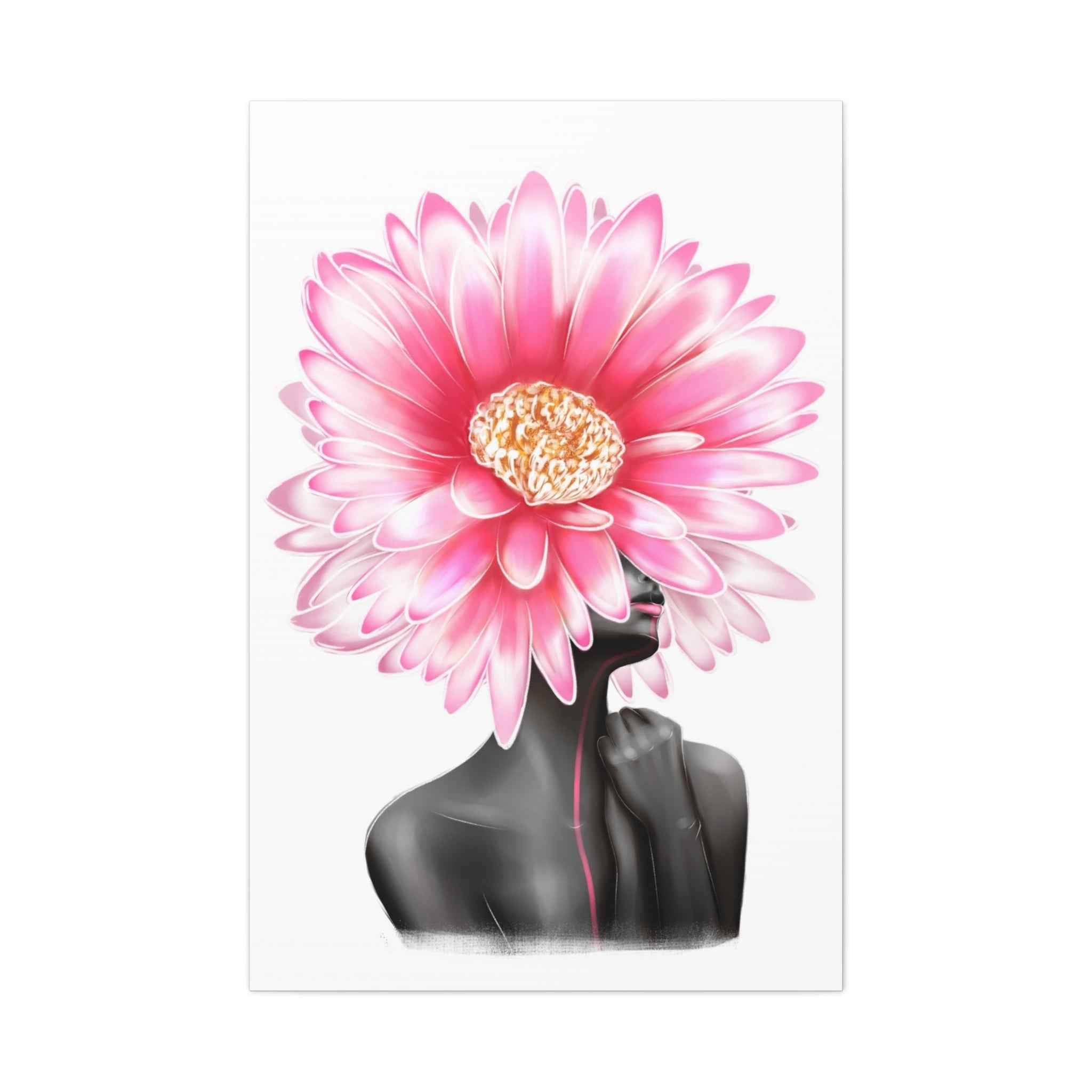 Pink Gerbera Floral Bust Wall Art Canvas – Minimalist Abstract Flower Portrait