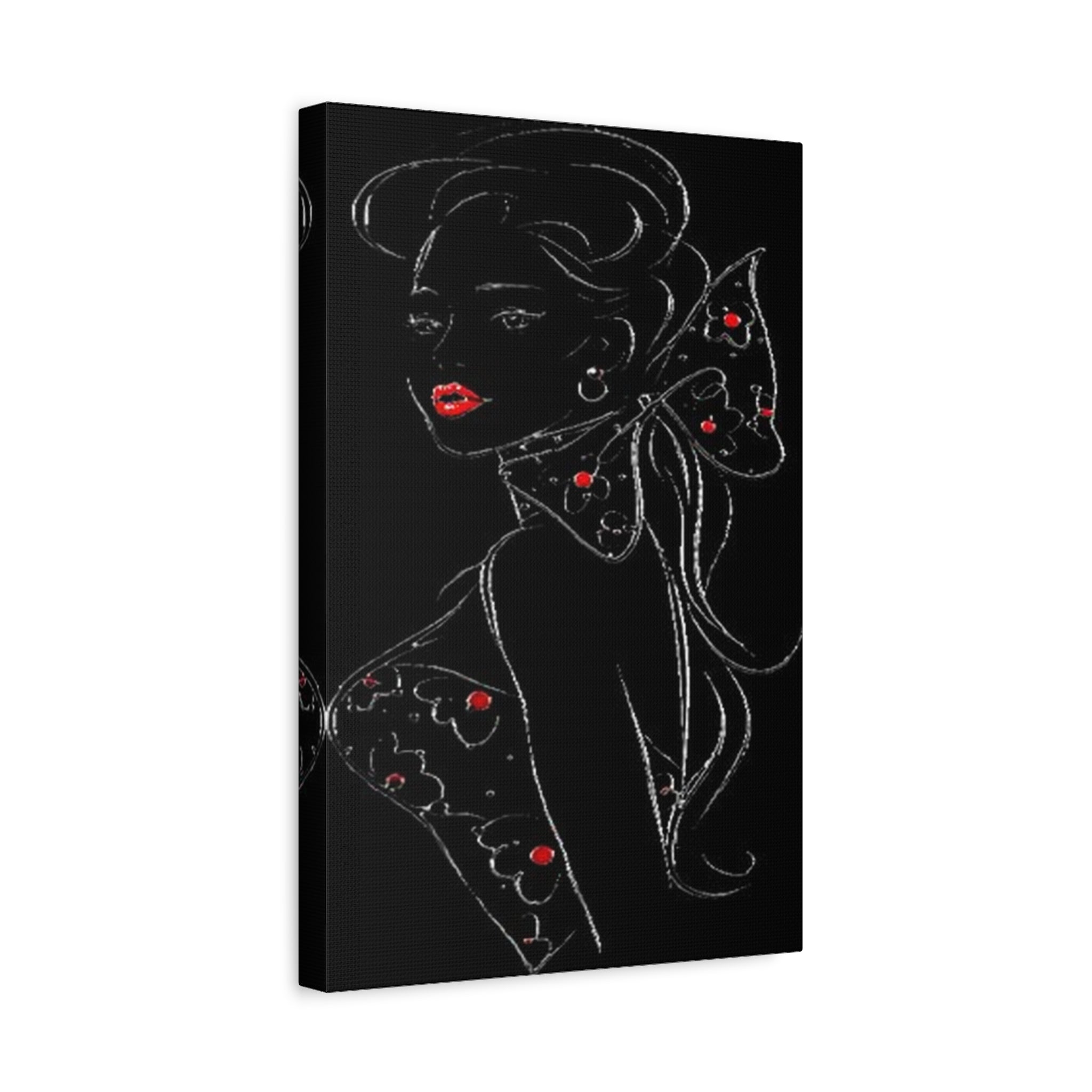 Chic Noir Lady Canvas Print — Black & Red Fashion Portrait Wall Art 