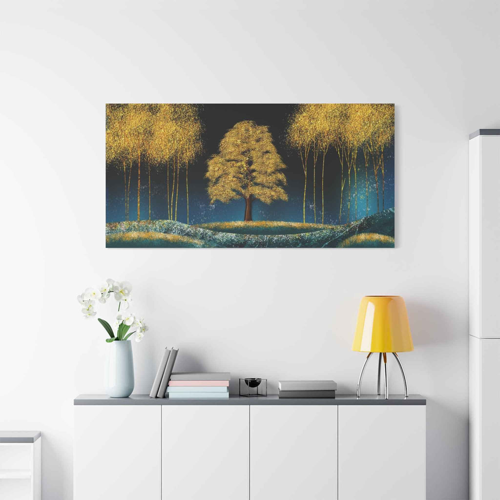 Golden Tree Landscape Canvas Wall Art – Luxury Nature Wall Decor