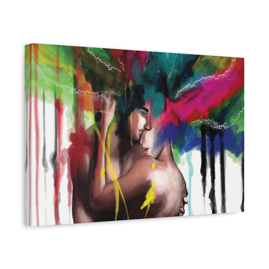 Abstract Rainbow Embrace Matte Canvas Wall Art — Colorful Couple Painting 