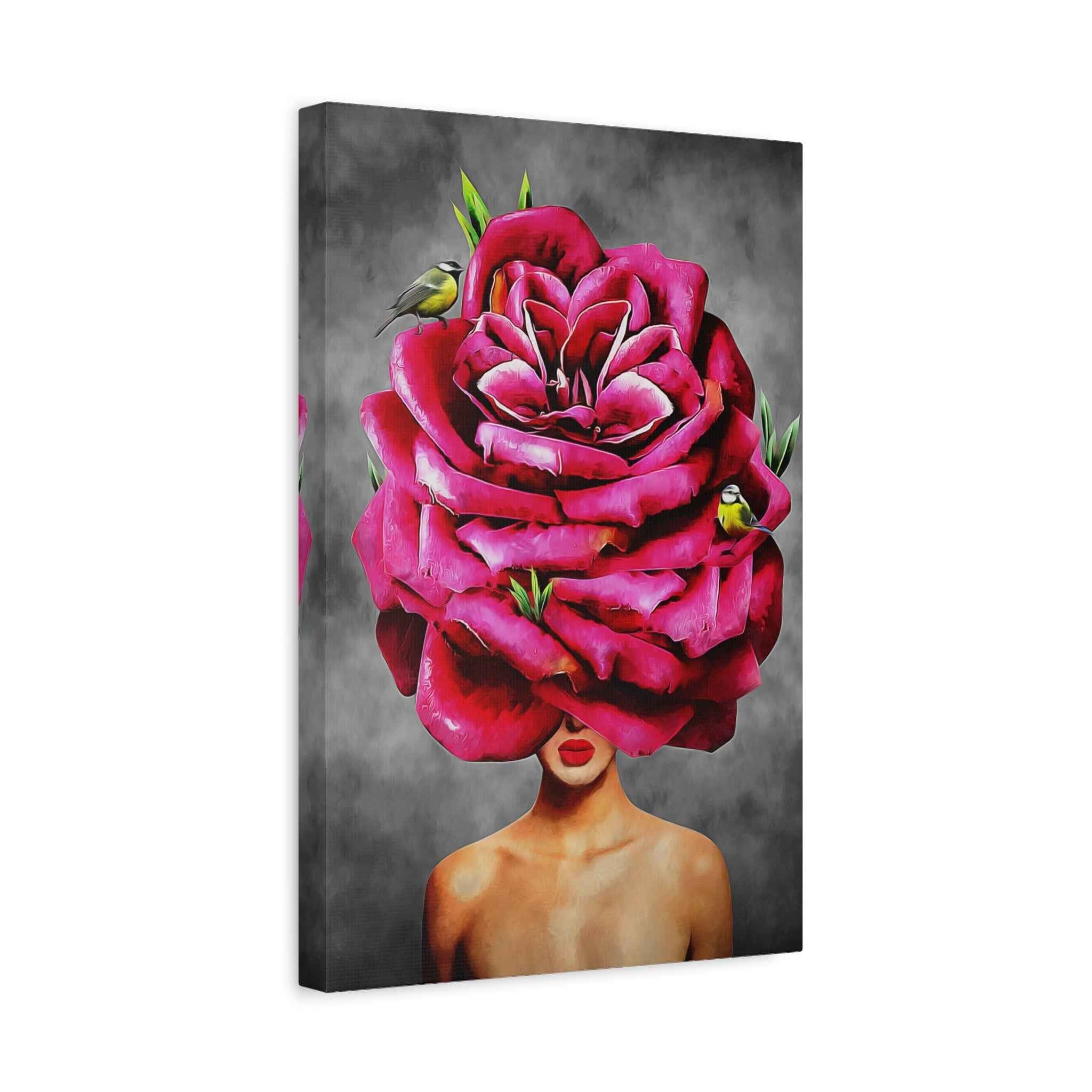 Surreal Rose Woman Canvas Wall Art – Floral Portrait Modern Abstract Wall Decor
