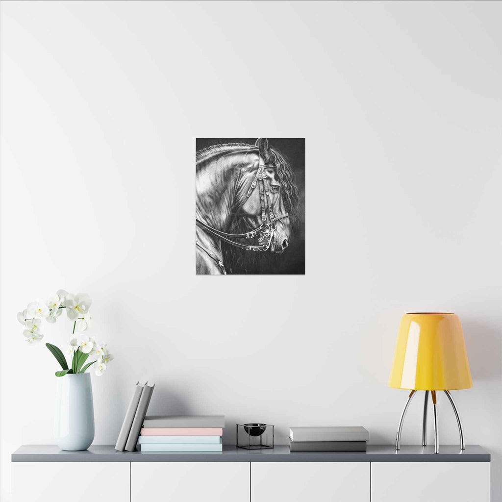 Black and White Horse Portrait Canvas - Matte Stretched Wall Decor - TheKaraHan