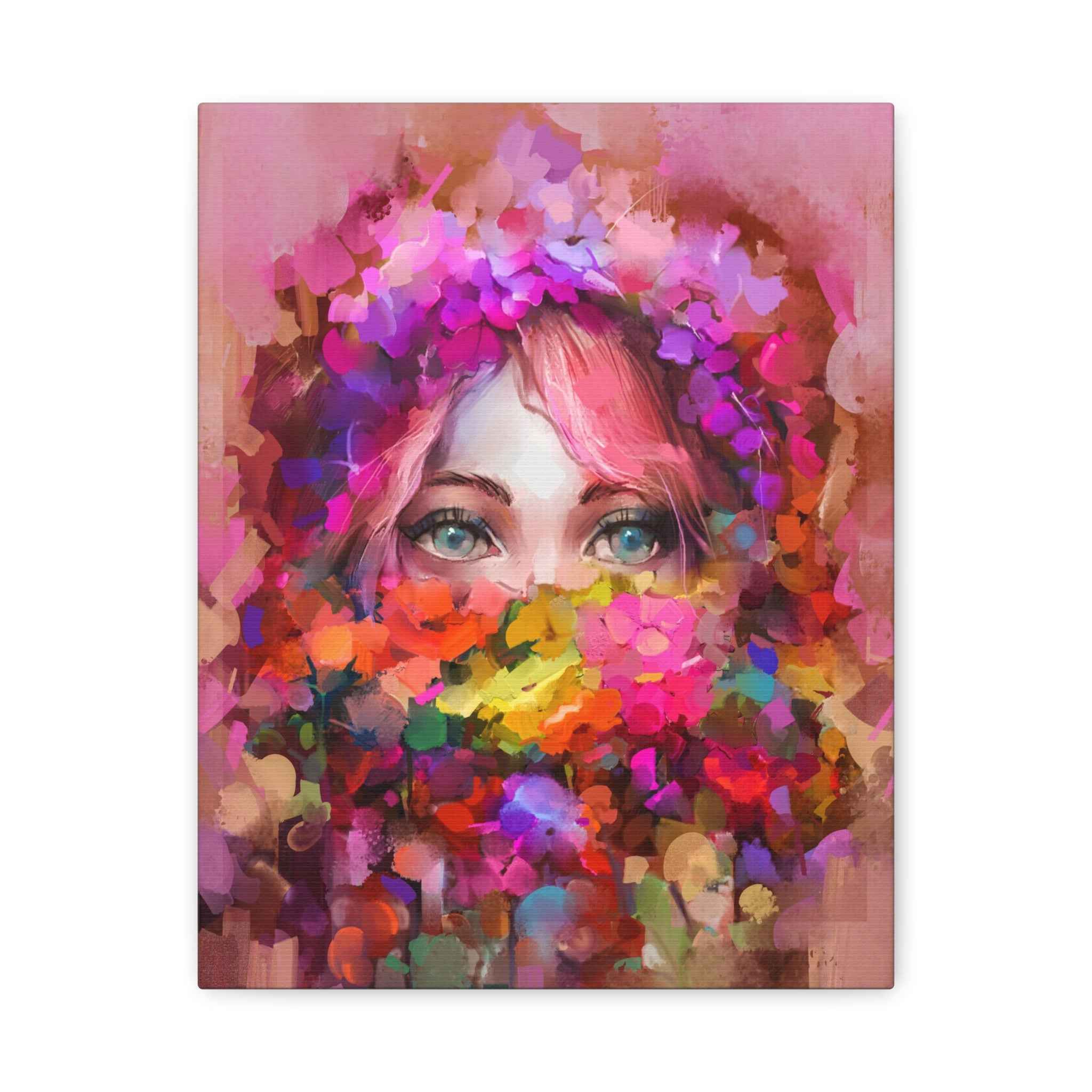 Colorful Abstract Woman Canvas Wall Art – Modern Floral Portrait Painting for Living Room Decor